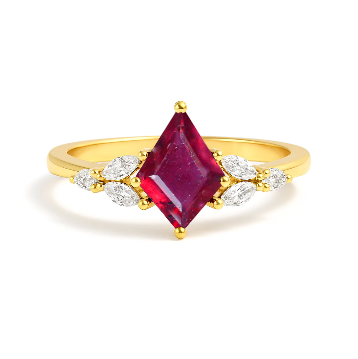 Natural Ruby Kite Shape Solitaire Ring 8X6MM Faceted Cut