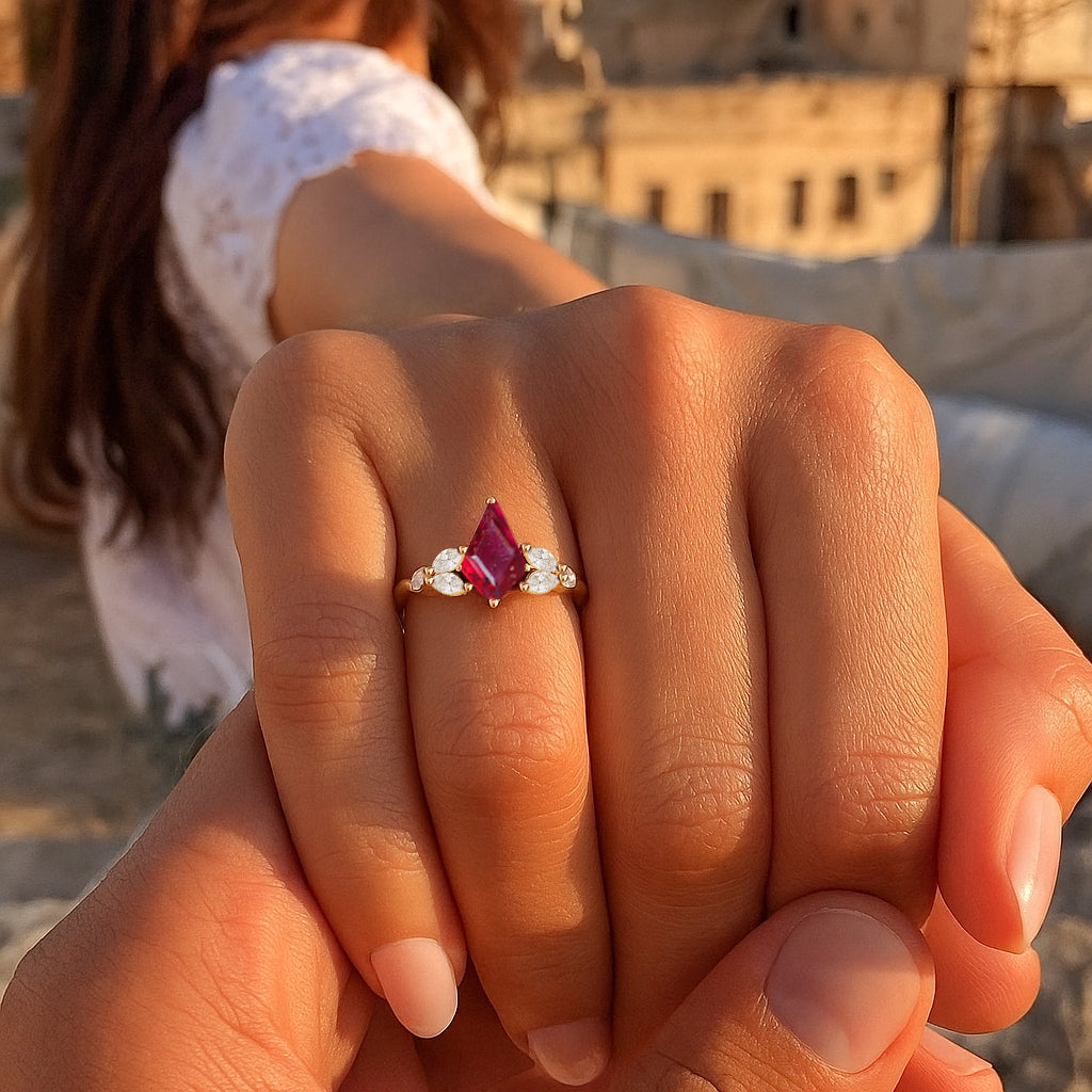 Natural Ruby Kite Shape Solitaire Ring 8X6MM Faceted Cut