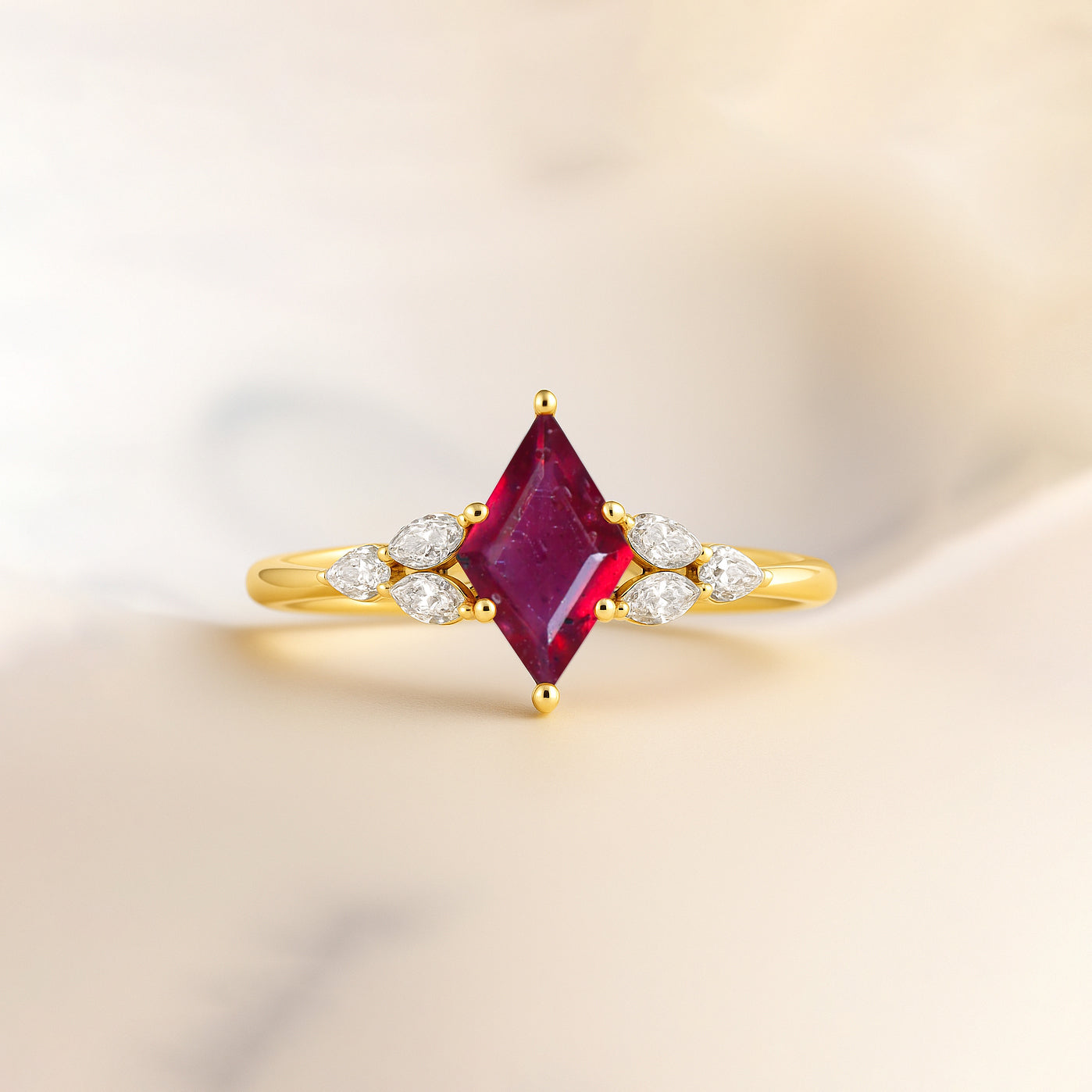 Natural Ruby Kite Shape Solitaire Ring 8X6MM Faceted Cut