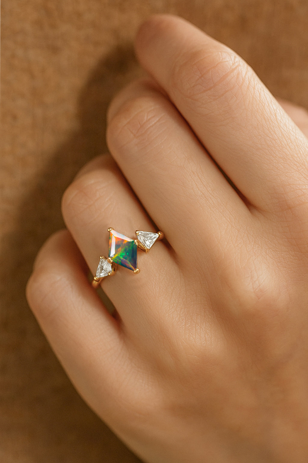 Natural Black Opal Three Stone Ring Wedding, Anniversary, Promise Rings