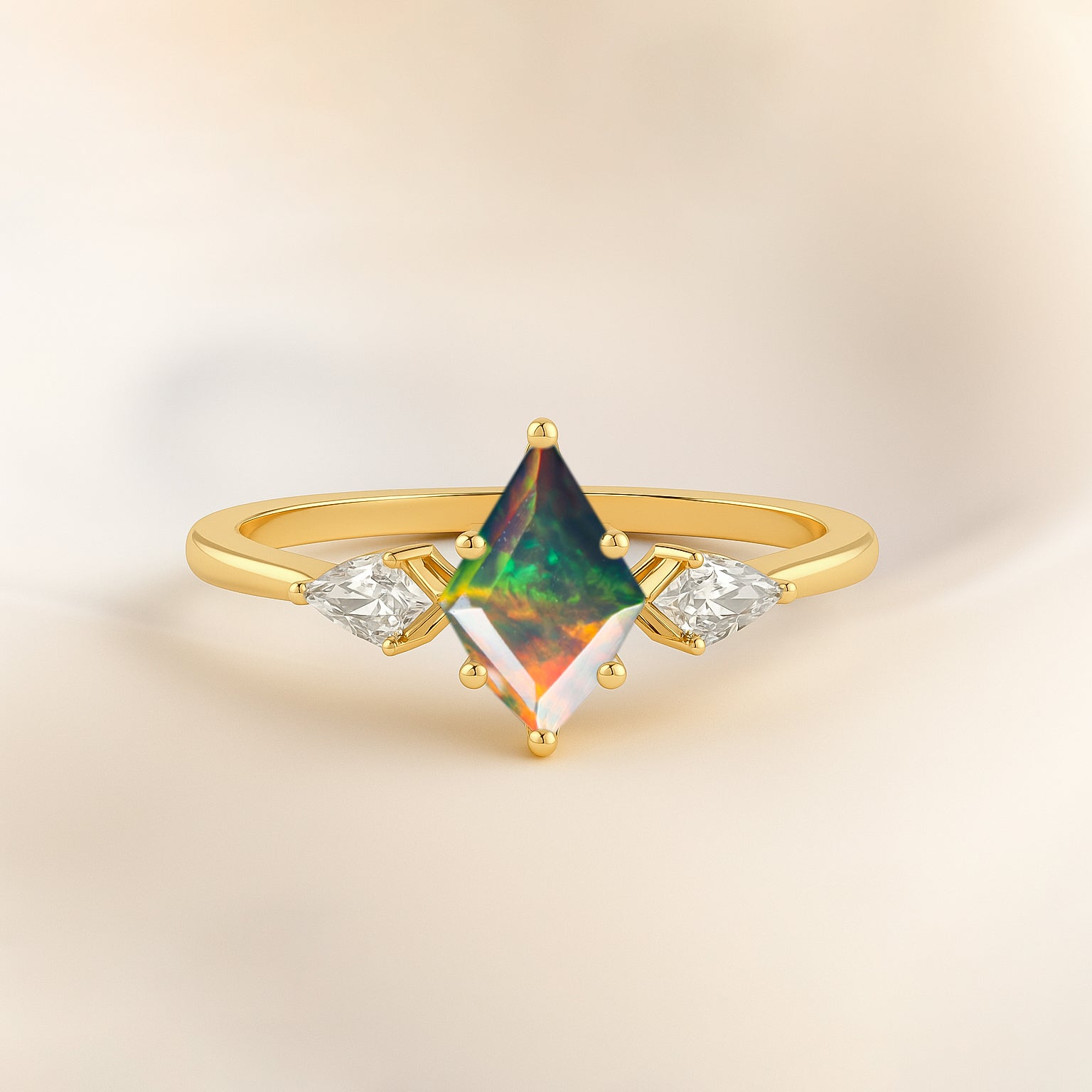Natural Black Opal Three Stone Ring Wedding, Anniversary, Promise Rings