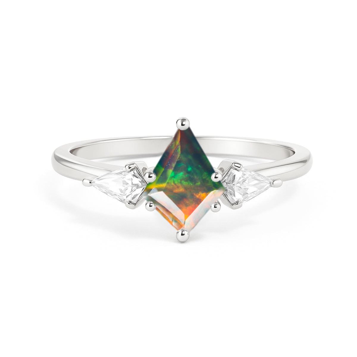 Natural Black Opal Three Stone Ring Wedding, Anniversary, Promise Rings
