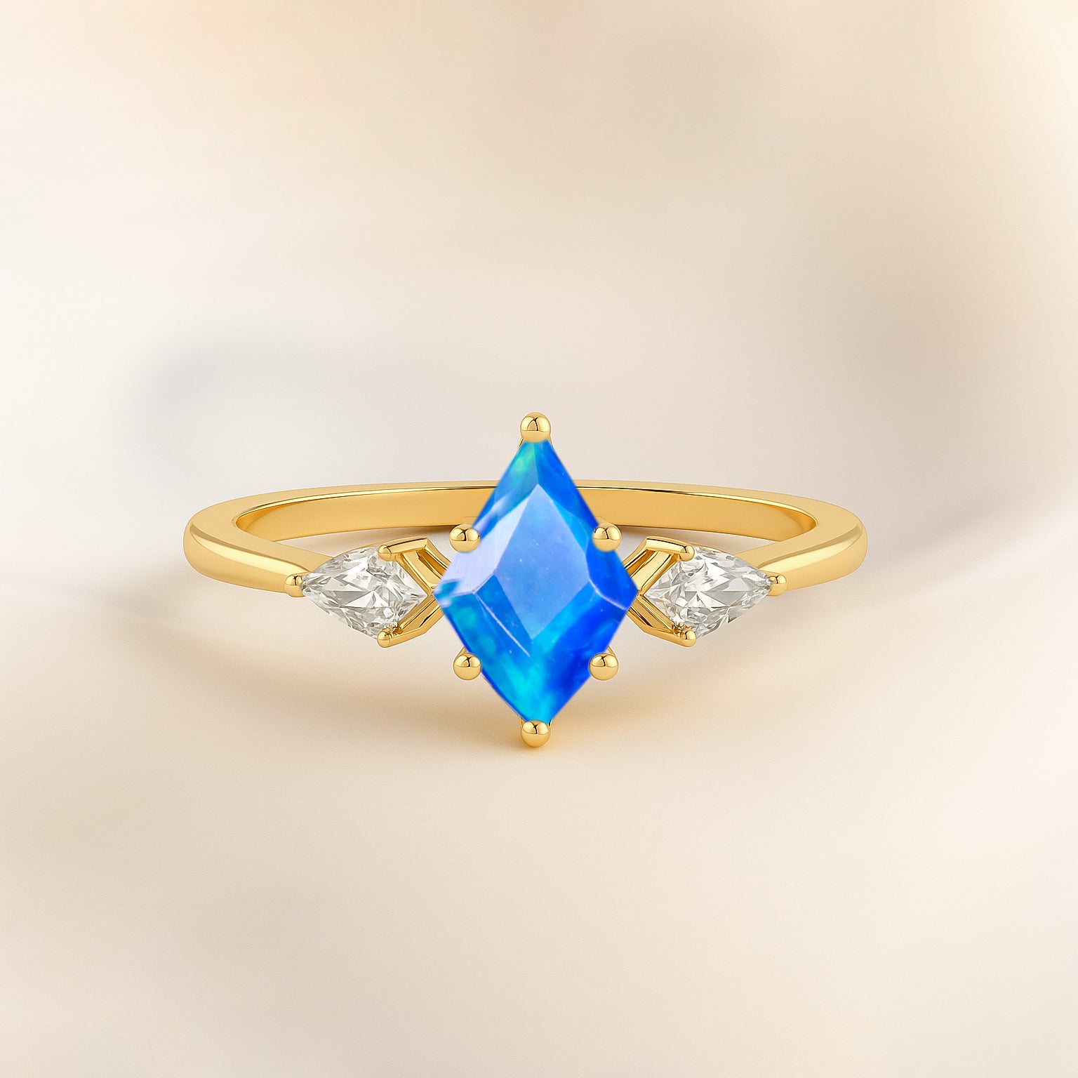 Natural Blue Opal Three Stone Ring Wedding, Anniversary, Promise Rings
