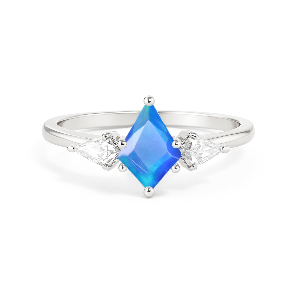 Natural Blue Opal Three Stone Ring Wedding, Anniversary, Promise Rings