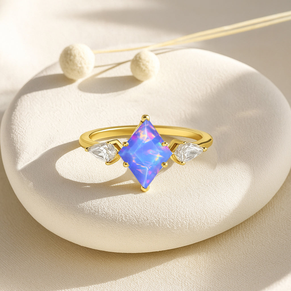 Natural Lavender Opal Three Stone Ring Wedding, Anniversary, Promise Rings