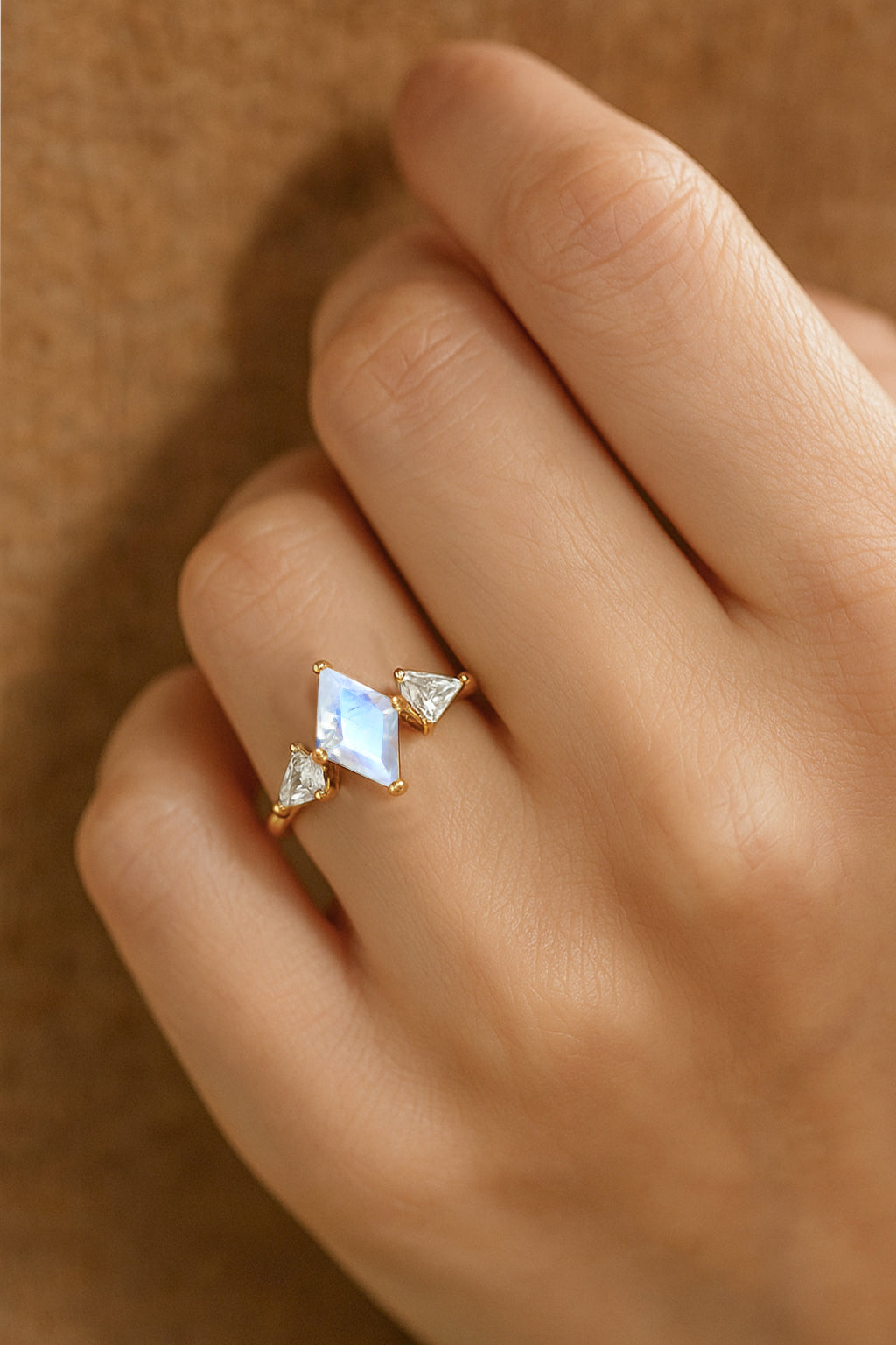 Natural Moonstone Three Stone Ring Wedding, Anniversary, Promise Rings