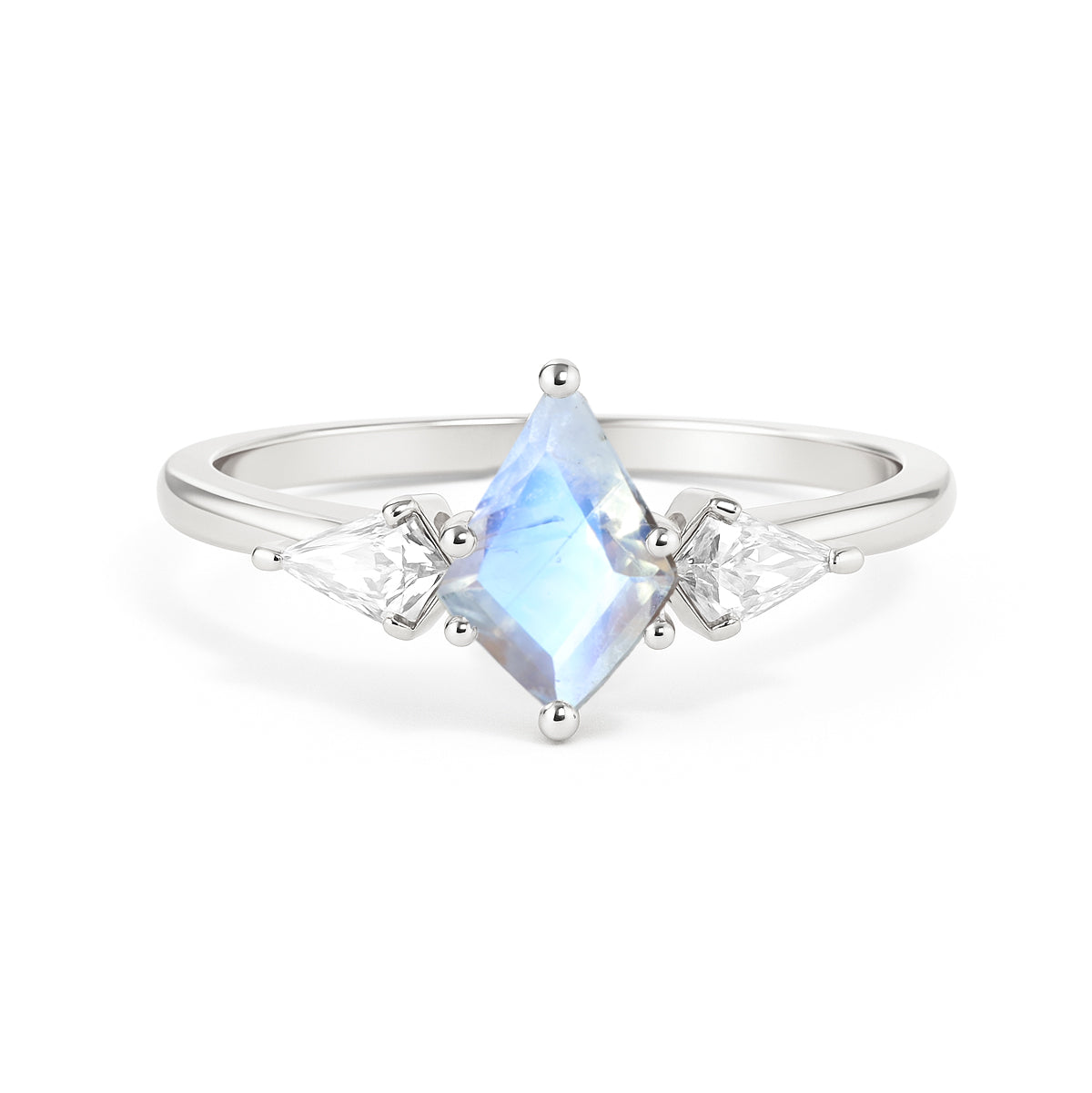 Natural Moonstone Three Stone Ring Wedding, Anniversary, Promise Rings
