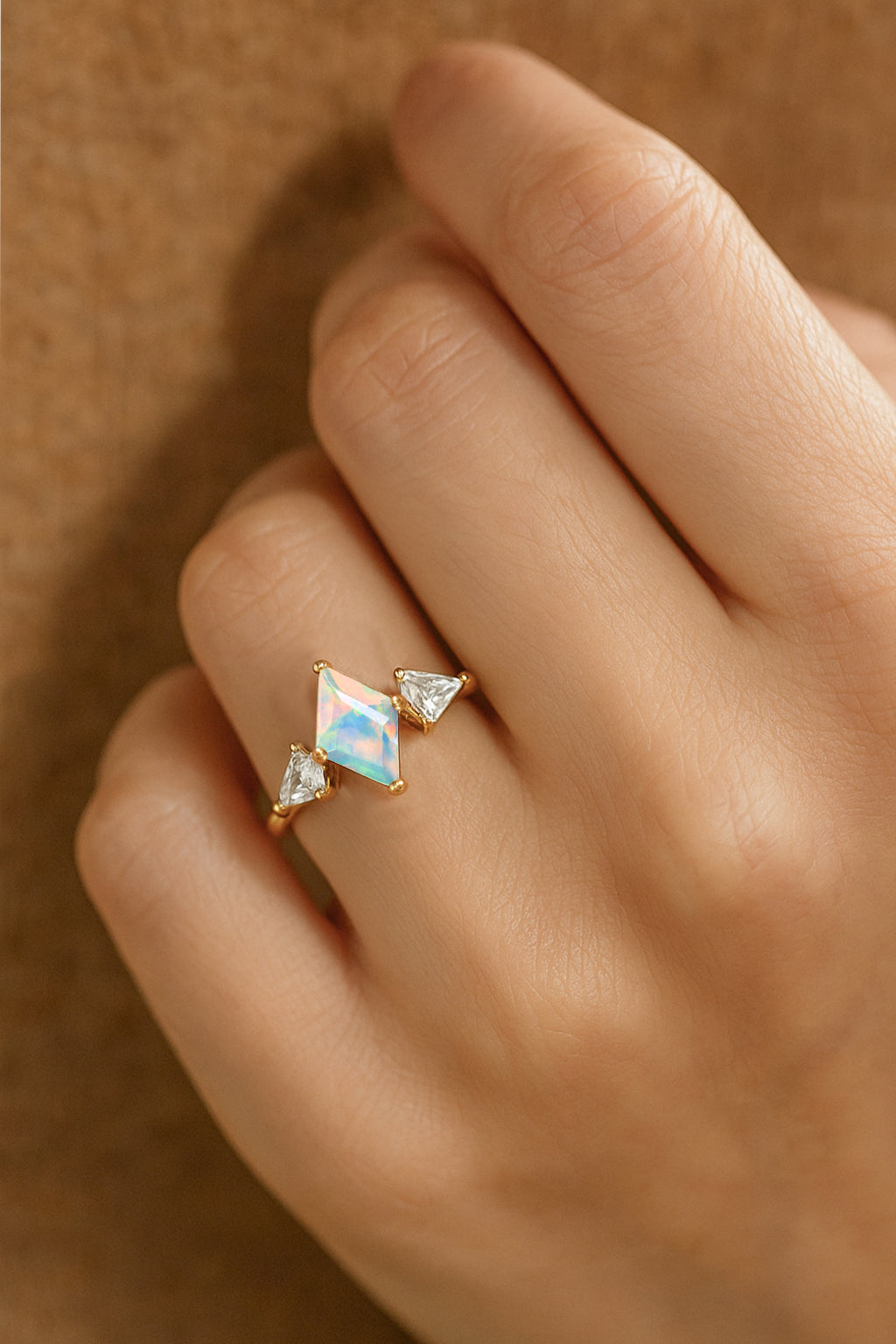 Natural White Opal Three Stone Ring Wedding, Anniversary, Promise Rings