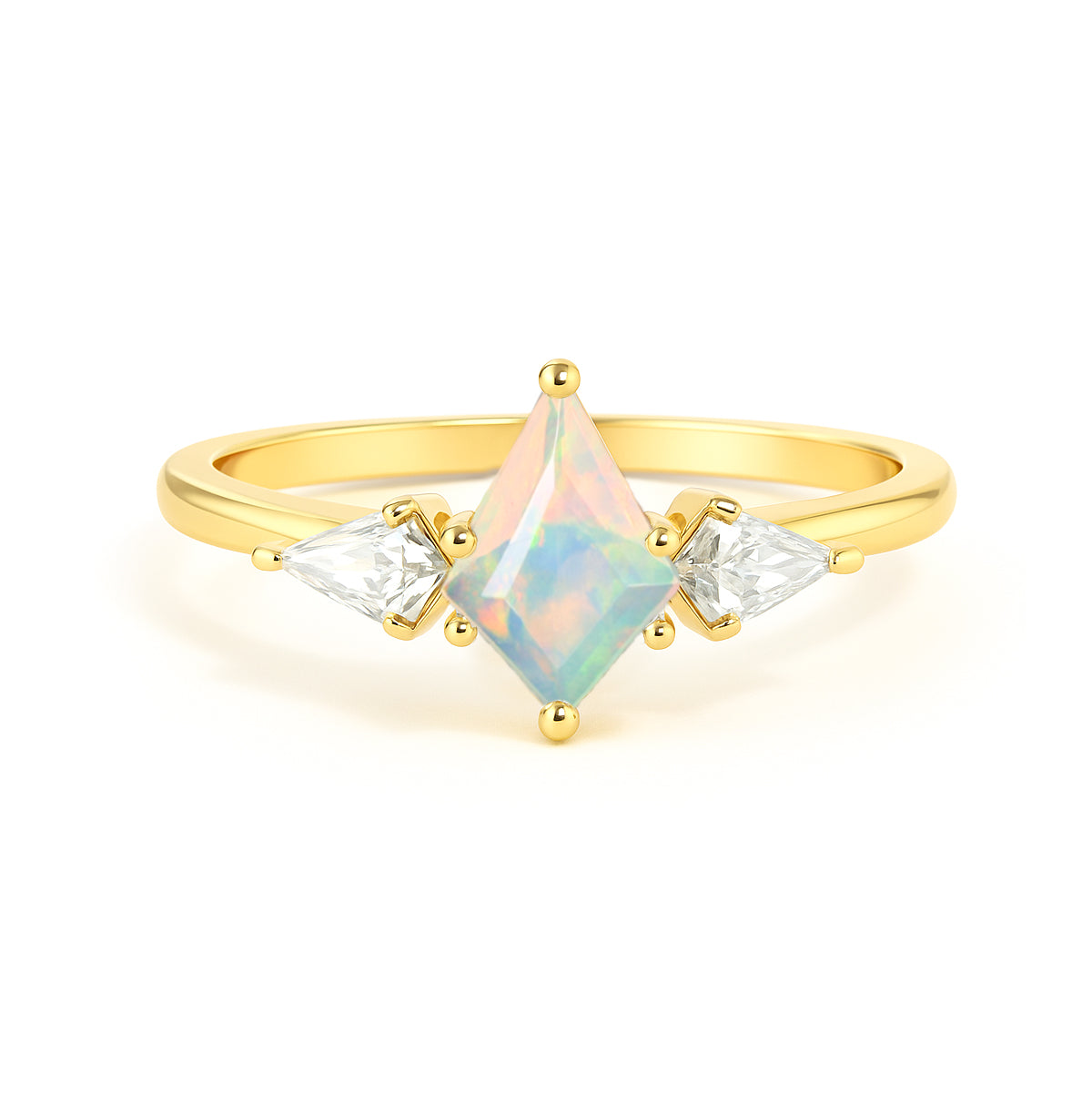 Natural White Opal Three Stone Ring Wedding, Anniversary, Promise Rings
