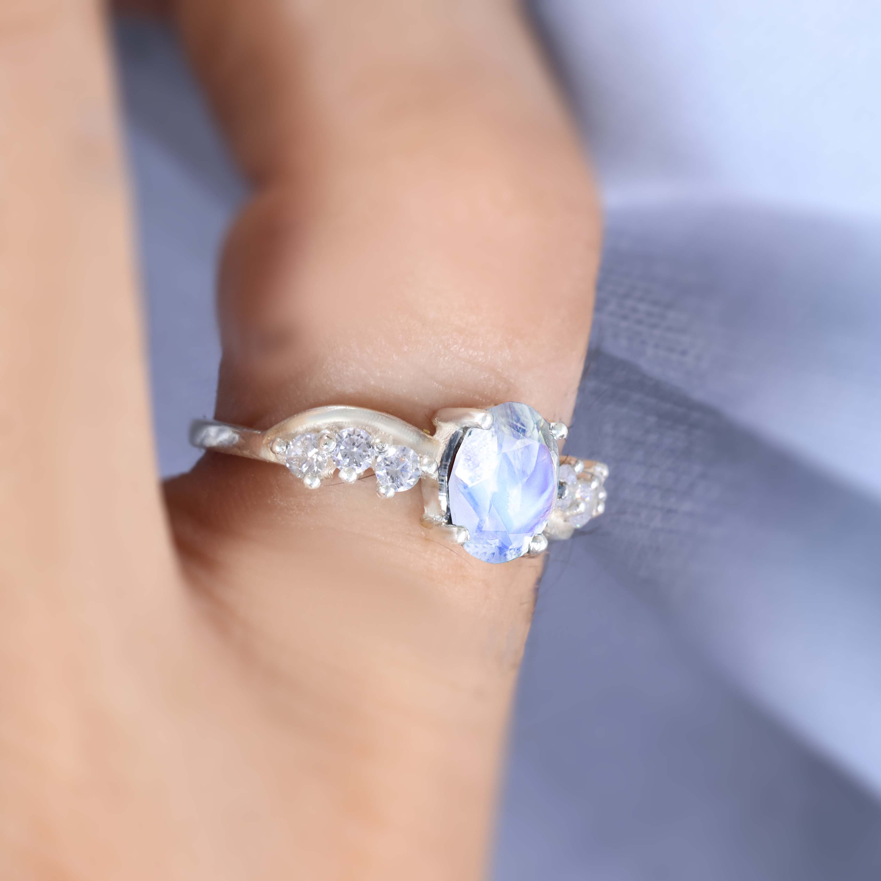 Natural Moonstone Solitaire with Accents Ring with Gold Filled & Sterling Silver