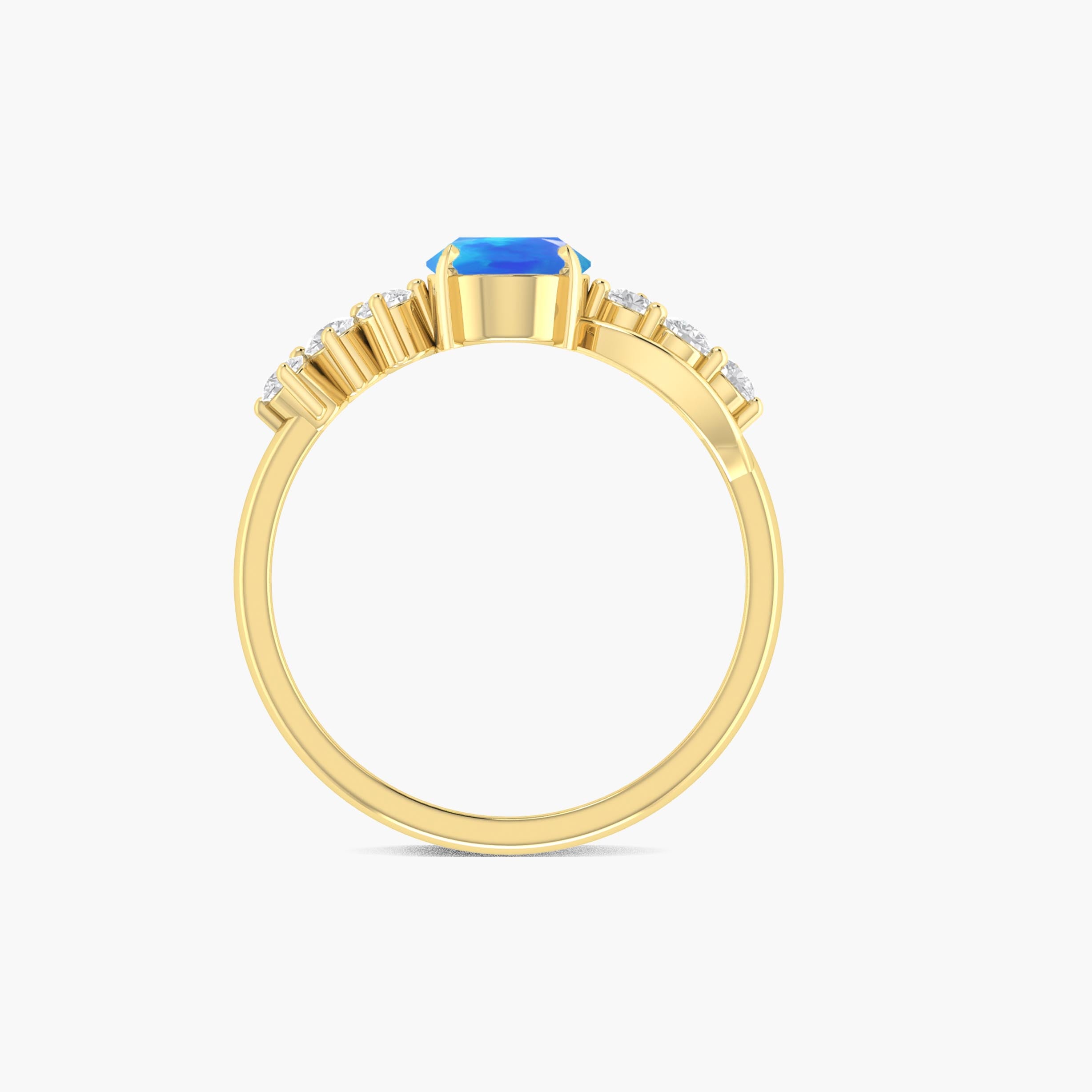 Natural Blue Opal Solitaire with Accents Ring with Gold Filled & Sterling Silver