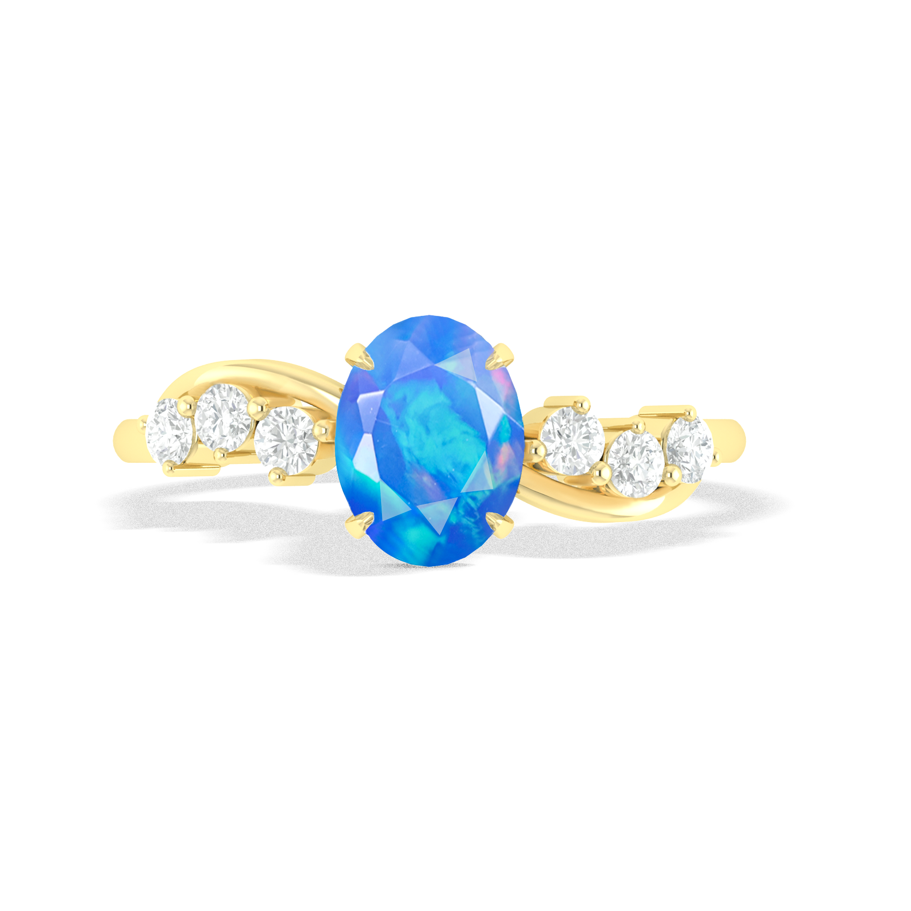 Natural Blue Opal Solitaire with Accents Ring with Gold Filled & Sterling Silver