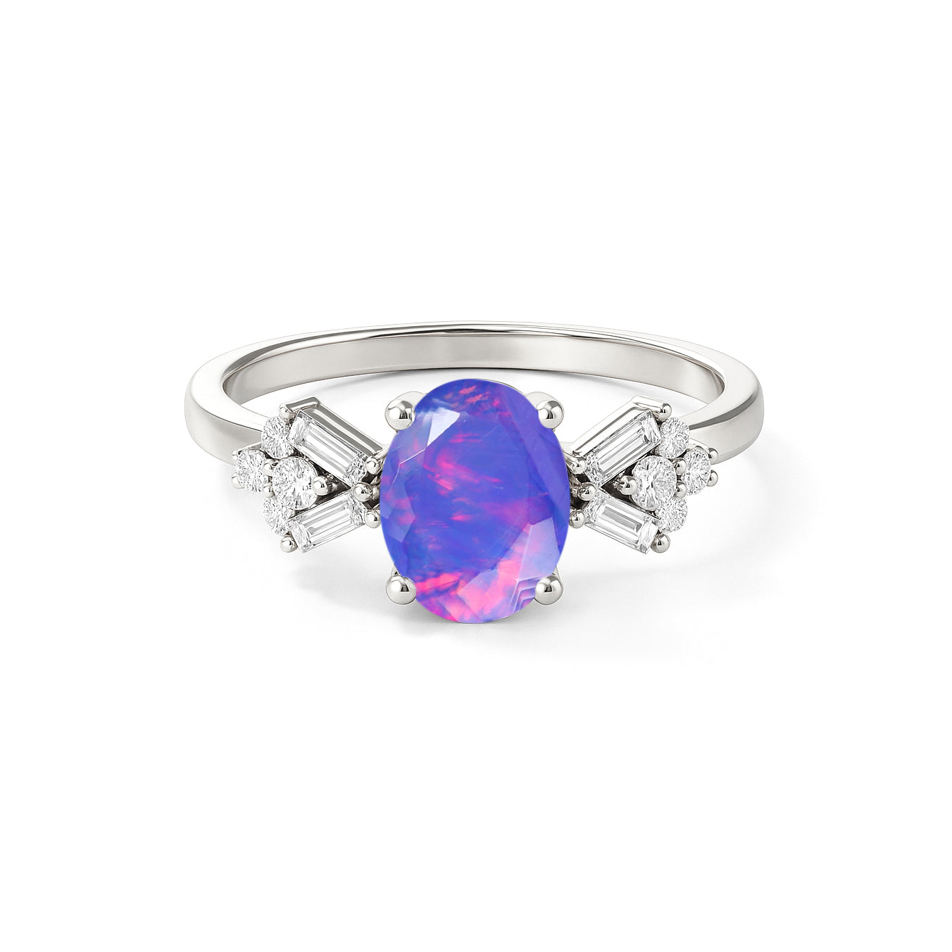 Designer Ring with Central Oval-Cut Natural Lavender Opal Gemstone