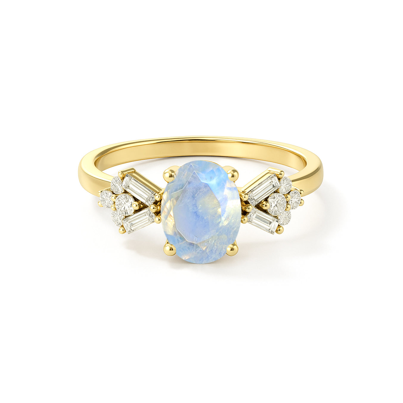 Designer Ring with Central Oval-Cut Natural Moonstone Gemstone