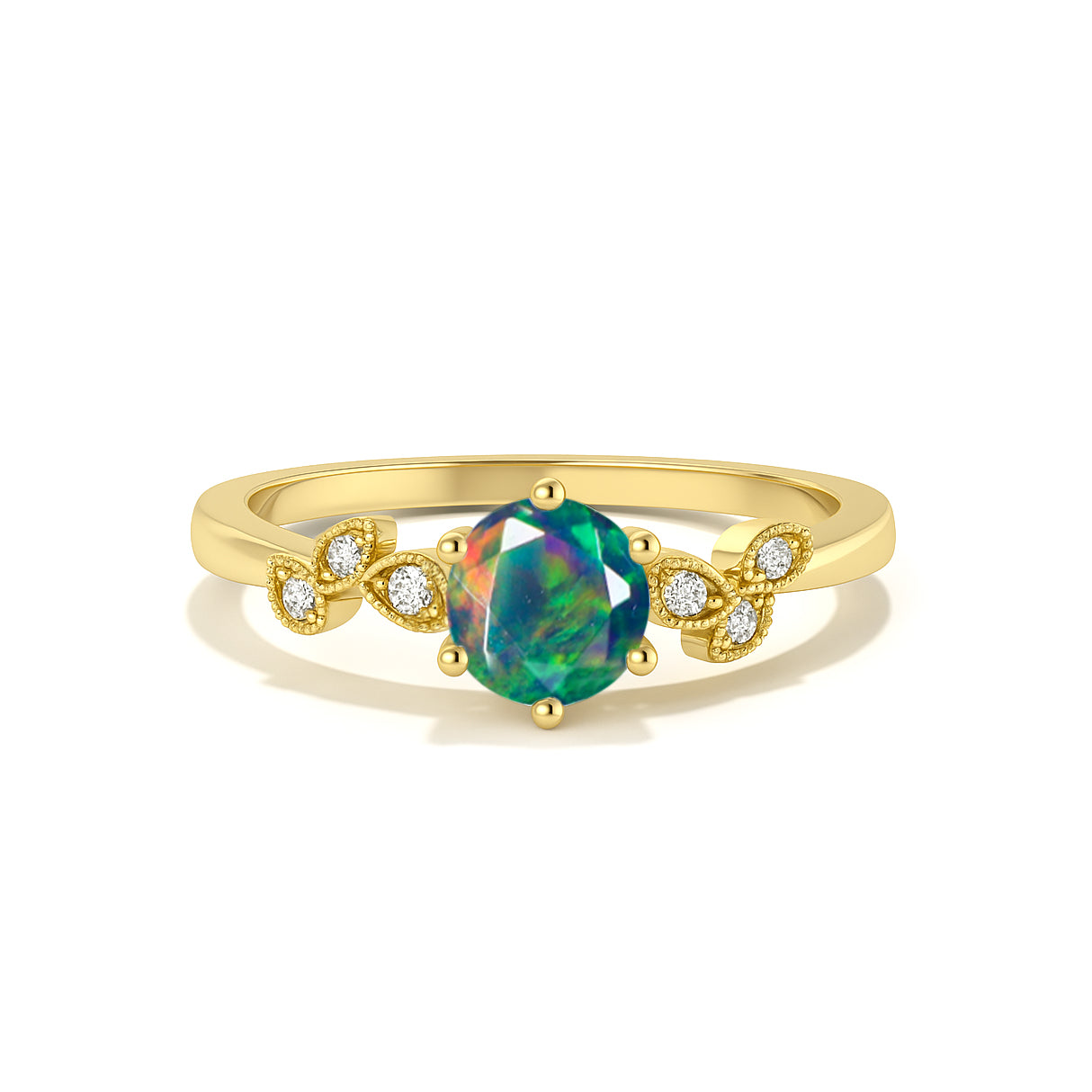 Fire Black Opal and Cubic Zirconia Engagement Classical Solitaire Ring