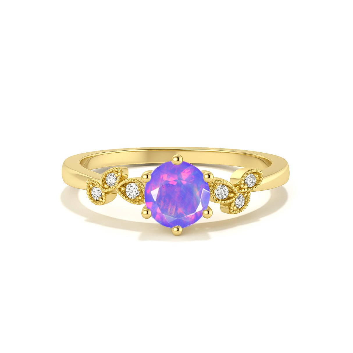 Fire Lavender Opal and Cubic Zirconia Engagement Classical Solitaire Ring