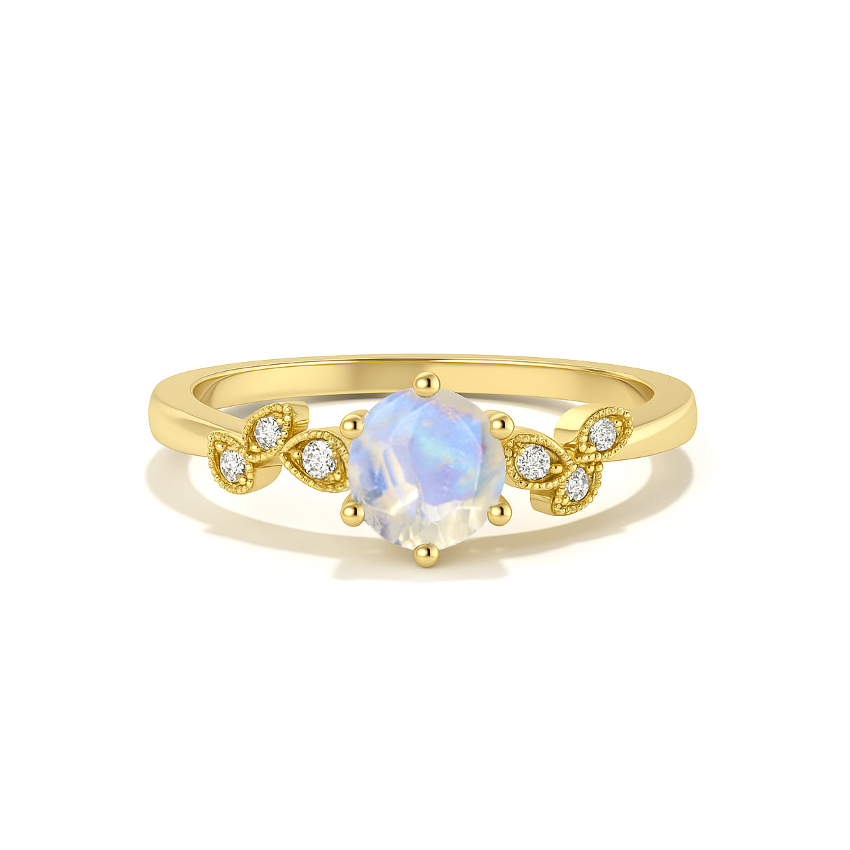 Moonstone and Cubic Zirconia Engagement Classical Solitaire Ring