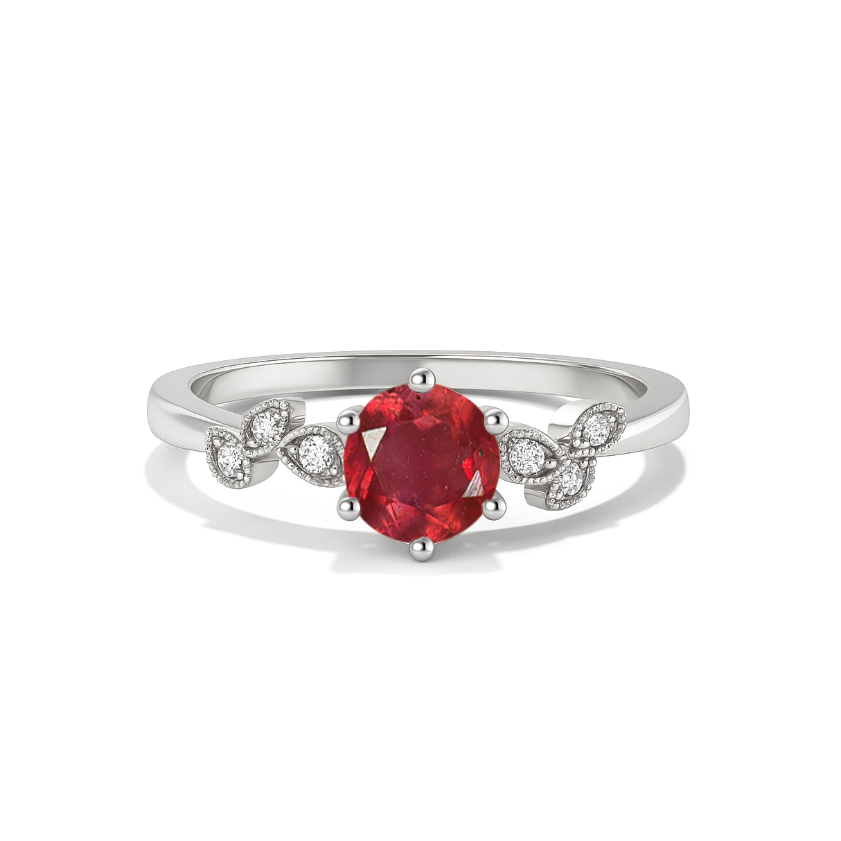 Ruby and Cubic Zirconia Engagement Classical Solitaire Ring