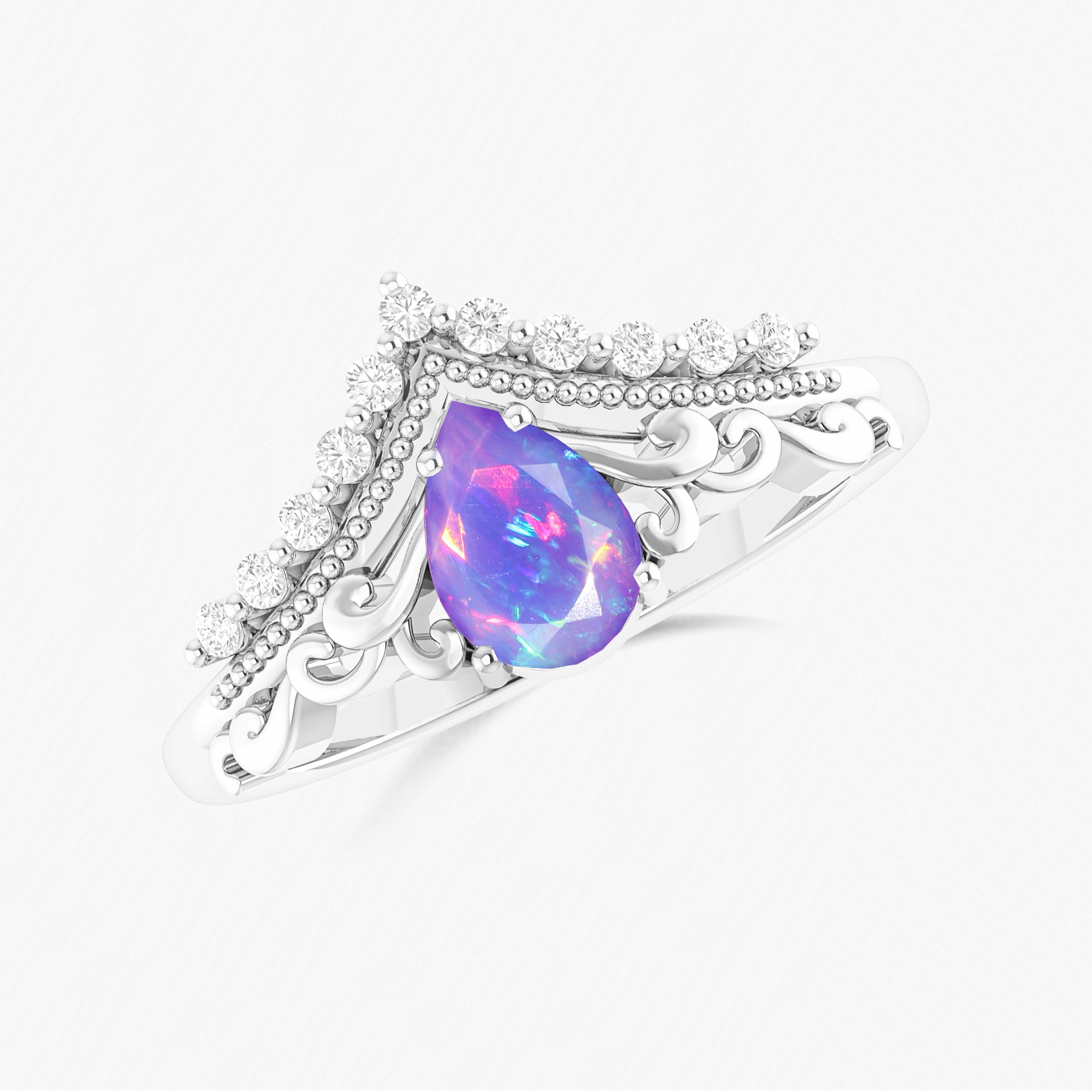 Pear Shape Opal Ring for Wedding and Engagement