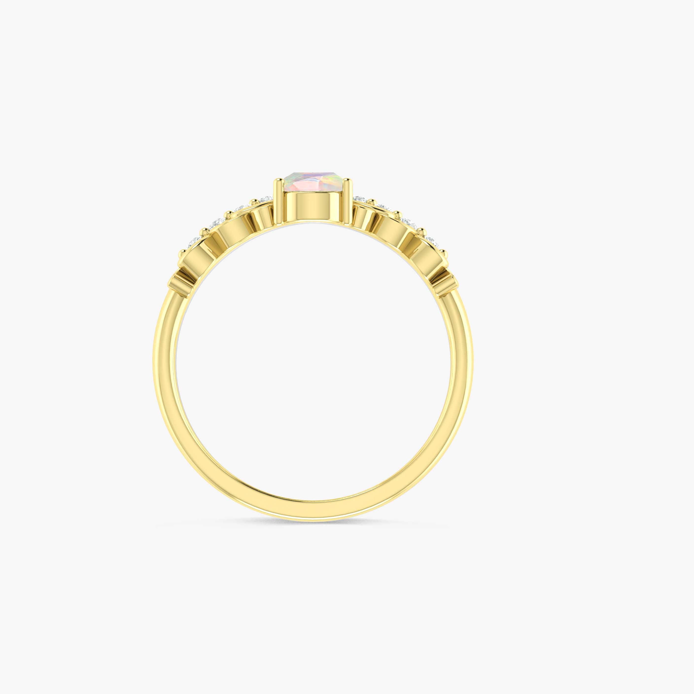 Pear Shape Natural White Opal Crown Style Wishbone Ring