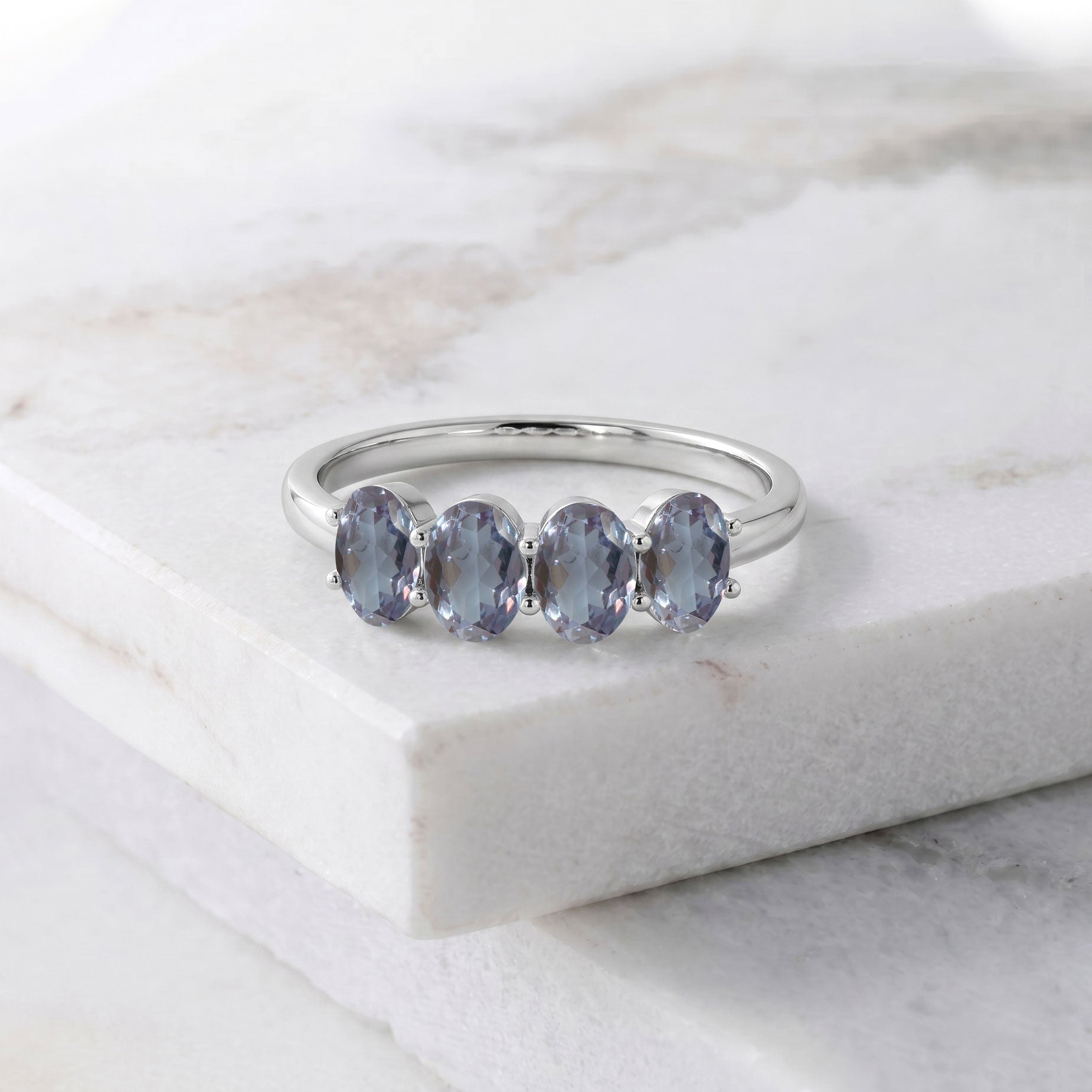 Alexandrite Wedding Band, Four Stone Band, 925 Silver Ring, Oval Stone Ring, Delicate Ring, Promise Jewelry, Women's Jewelry, Fine Ring, Handmade Gift, Minimalist Jewelry, Luxury Ring