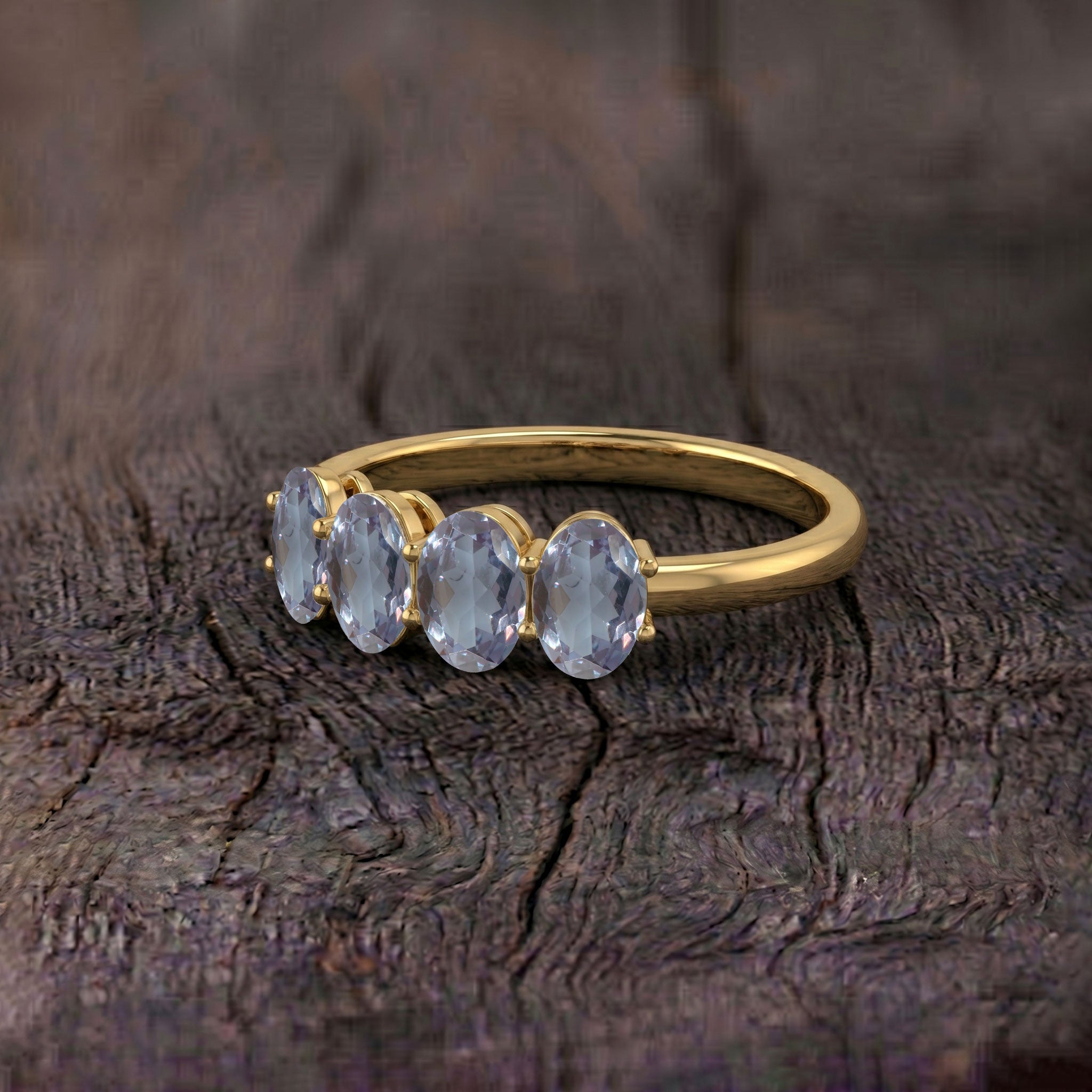 Alexandrite Statement Ring, Sterling Silver Stackable Ring, Four Oval Stones, Fine Jewelry Ring, Handmade Jewelry, Elegant Women's Ring, Birthday Present, Gift for Mom, Contemporary Jewelry, Minimal Ring