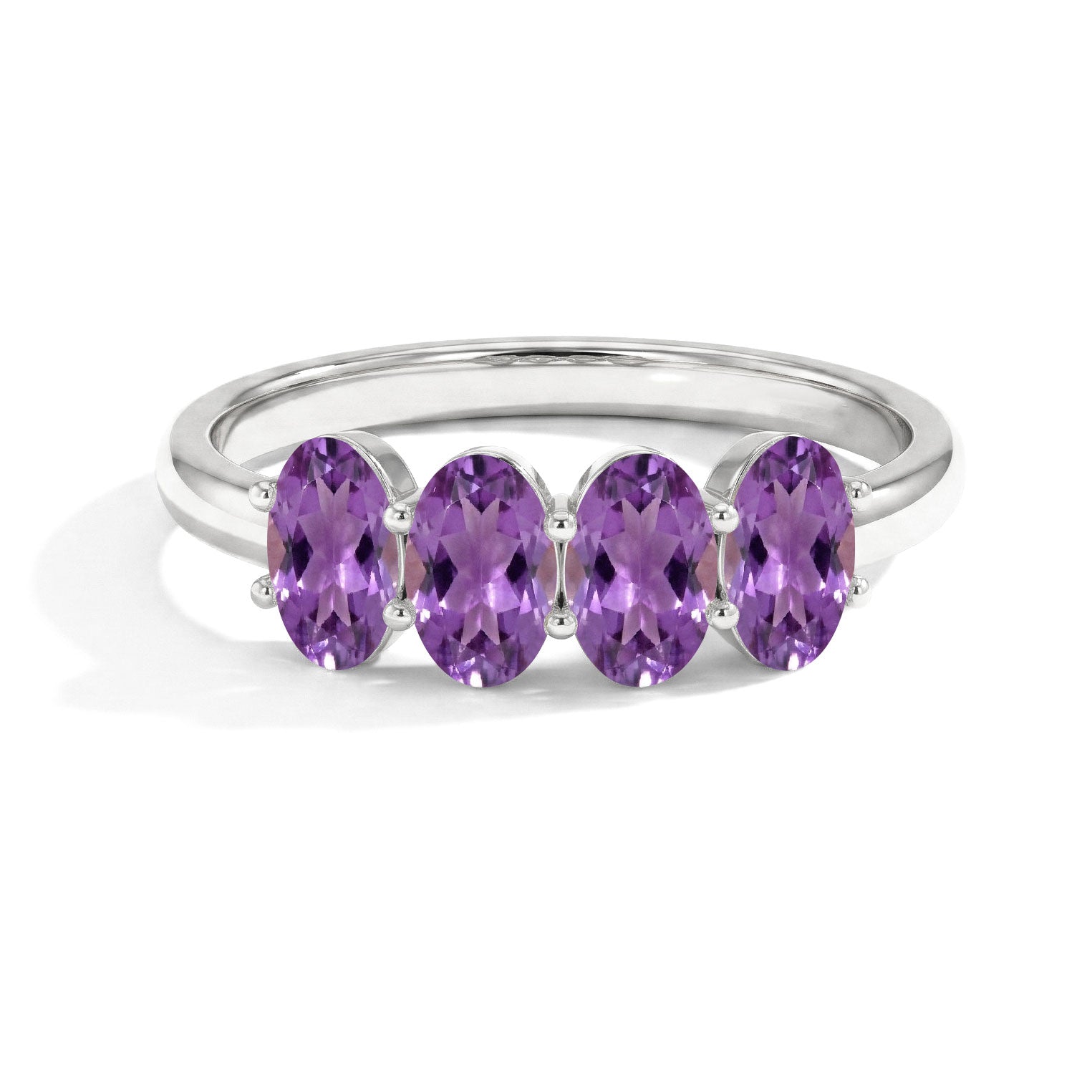 natural amethyst ring, four stone ring, oval amethyst gemstones, February birthstone ring, purple gemstone jewelry, elegant stacking ring, minimalist gemstone band, genuine amethyst jewelry, women's fine ring, anniversary gift, handcrafted jewelry