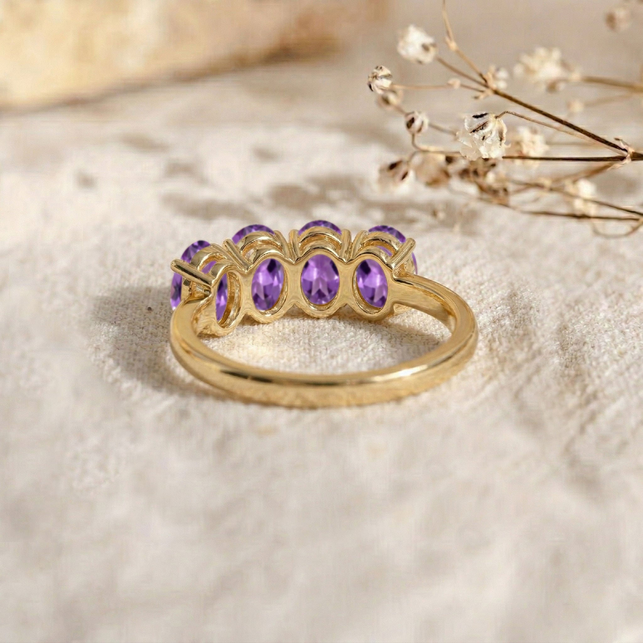 natural purple gemstone jewelry, oval cut amethyst ring, handcrafted elegant accessory, sophisticated gemstone band, luxury everyday style, timeless ring design, premium women's jewelry, artisan gemstone craftsmanship, February gift, polished jewelry finish
