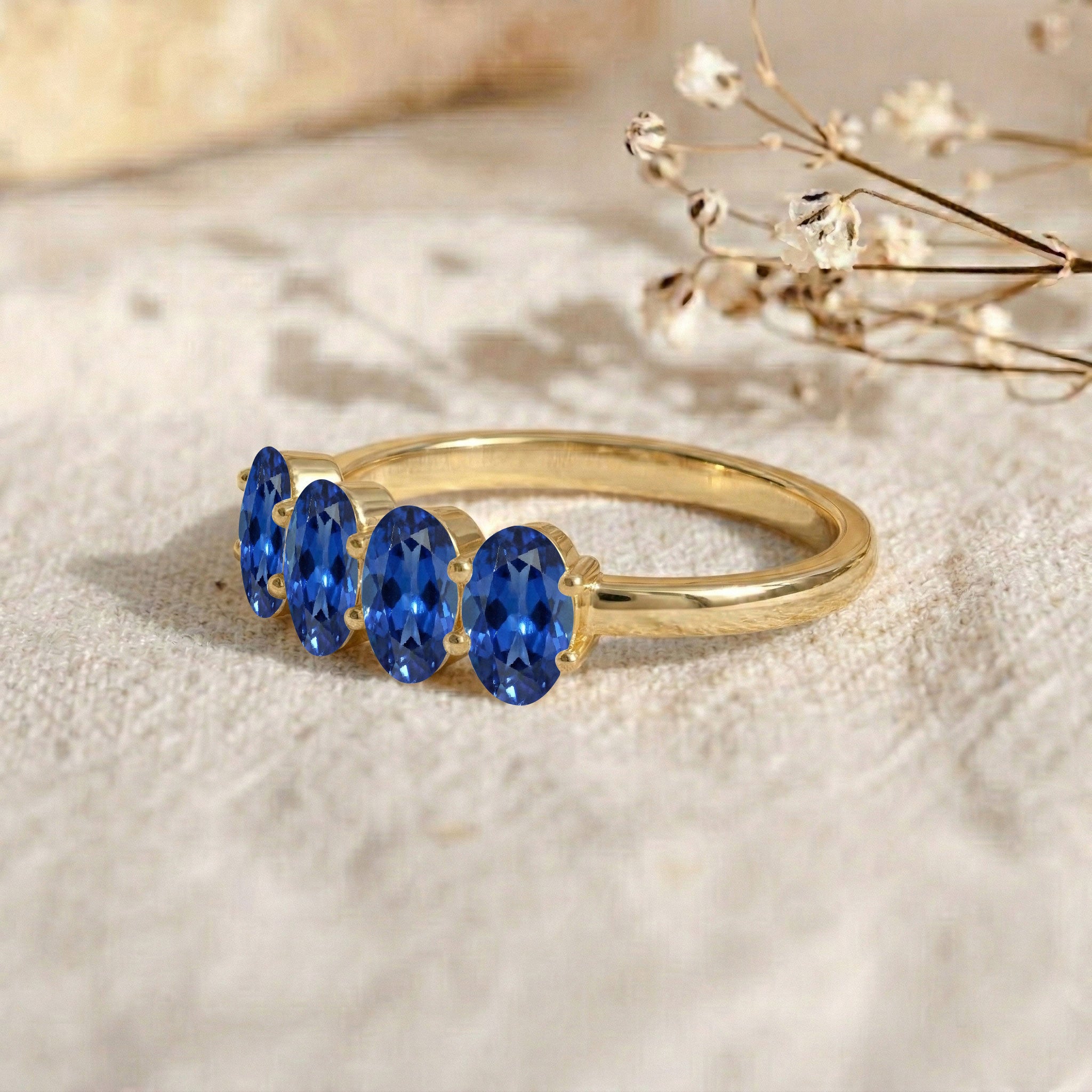 Blue Sapphire Ring, Sapphire Gemstone Ring, Sterling Silver Jewelry, Handmade Jewelry, Yellow Gold Filled Ring, Fashion Jewelry, Elegant Ring, Gift for Her, Women's Ring, Fine Jewelry, Solitaire Ring
