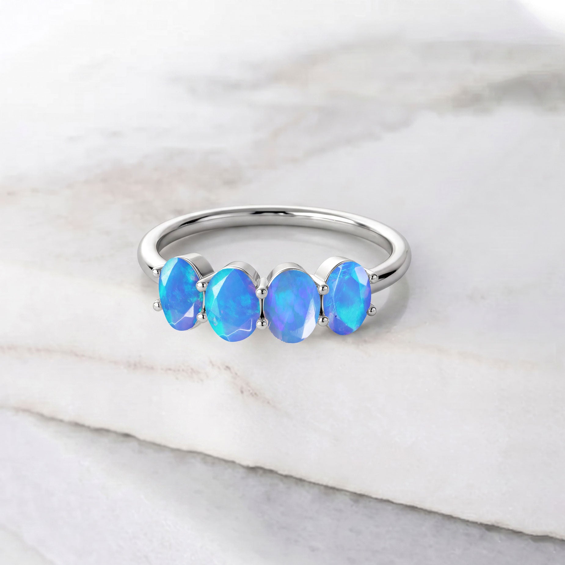 Natural Light Blue Opal Ring, Genuine Blue Opal Jewelry, Ocean Blue Fire Opal, Sterling Silver Ring, Handmade Gemstone Ring, Oval Blue Opal, October Birthstone Jewelry, Stackable Ring, Luxury Women's Ring, Fine Jewelry, Dainty Opal Ring, Everyday Jewelry