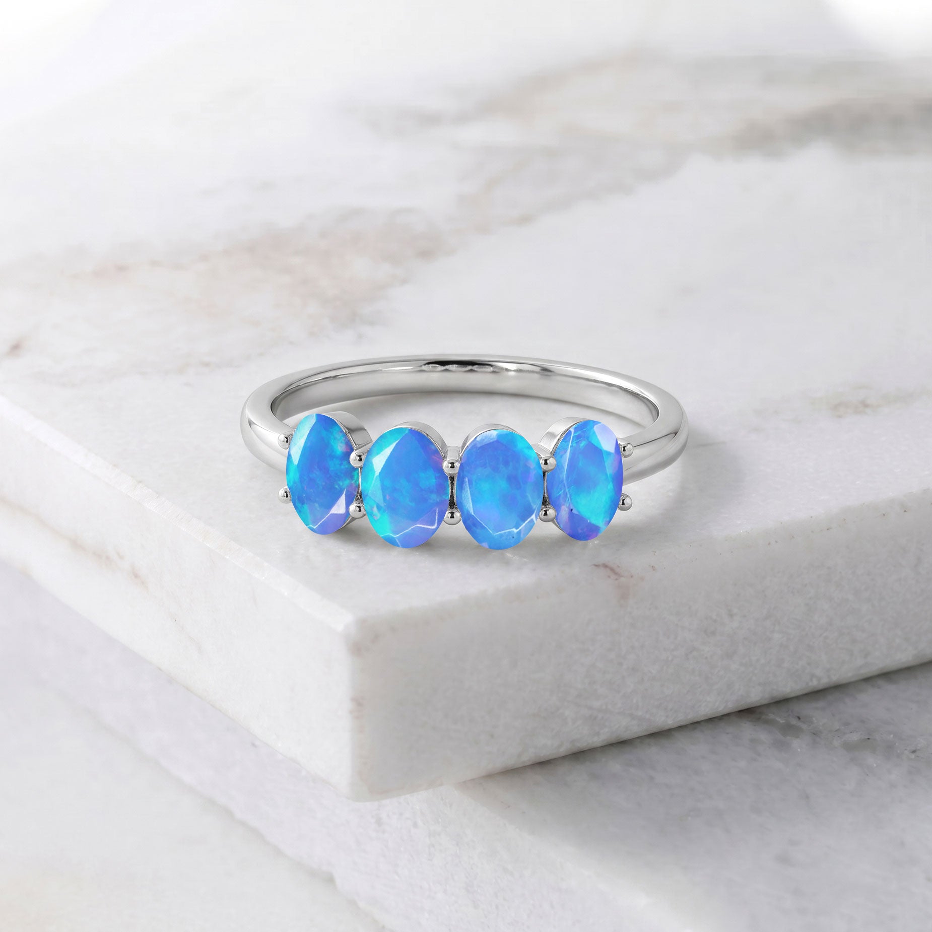 Blue Opal Ring Everyday Wear, Genuine Blue Opal Jewelry, Sterling Silver Stackable Ring, Women's Fashion Ring, Handmade Opal Ring, October Birthstone Gift, Ocean Blue Fire Opal, Minimalist Jewelry, Fine Gemstone Ring, Dainty Ring