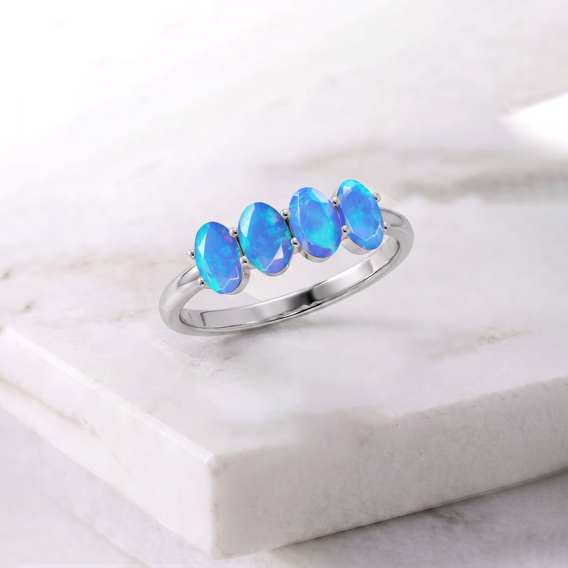Blue Opal Ring Detail, Genuine Blue Opal Jewelry, Sterling Silver Ring, Yellow Gold Filled Ring, Handmade Gemstone Ring, Ocean Blue Opal, Stackable Jewelry, Women's Fashion Ring, October Birthstone Gift, Fine Jewelry
