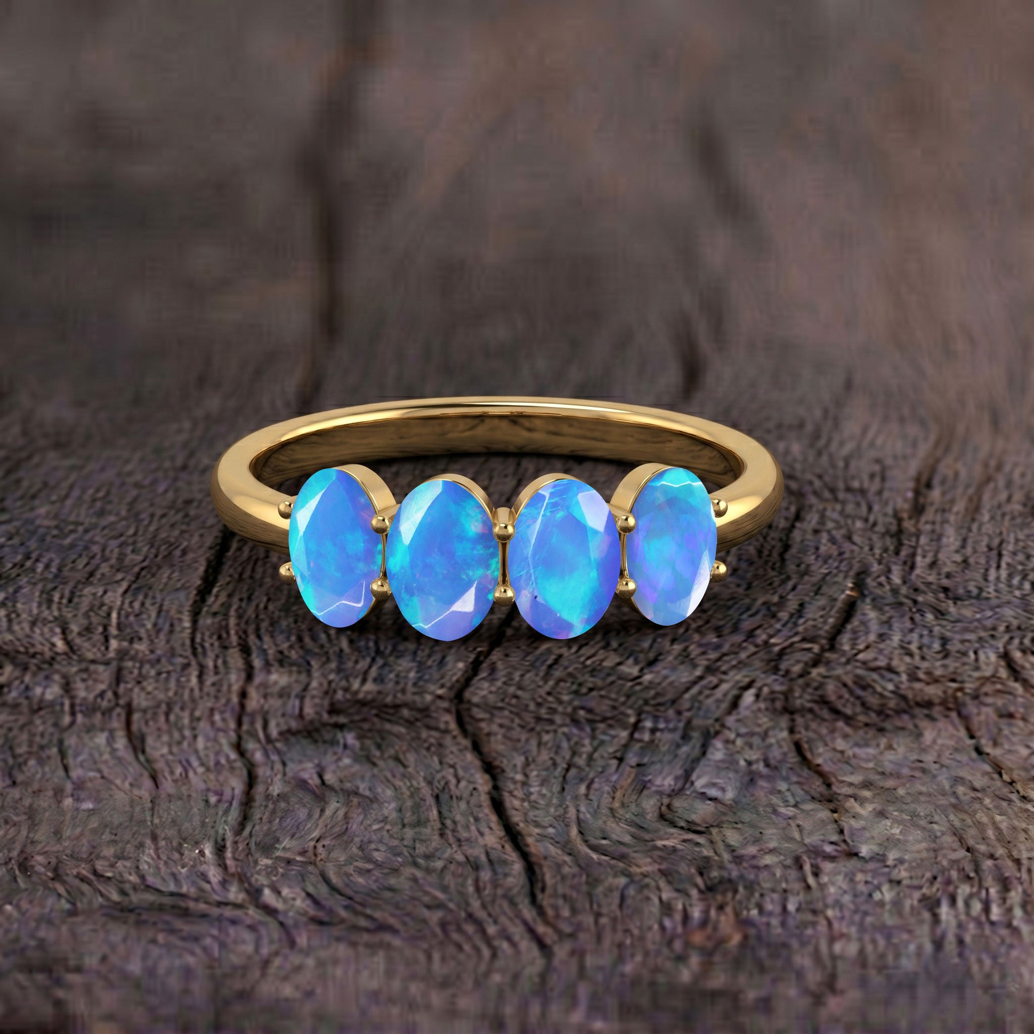 Yellow Gold Filled Blue Opal Ring, Gold Filled Opal Ring, Genuine Blue Opal Ring, Oval Opal Jewelry, Stackable Gold Ring, October Birthstone Ring, Handmade Gold Filled Jewelry, Dainty Ring, Women's Fashion Jewelry, Luxury Opal Ring, Ocean Blue Fire Opal, Fine Jewelry Gift