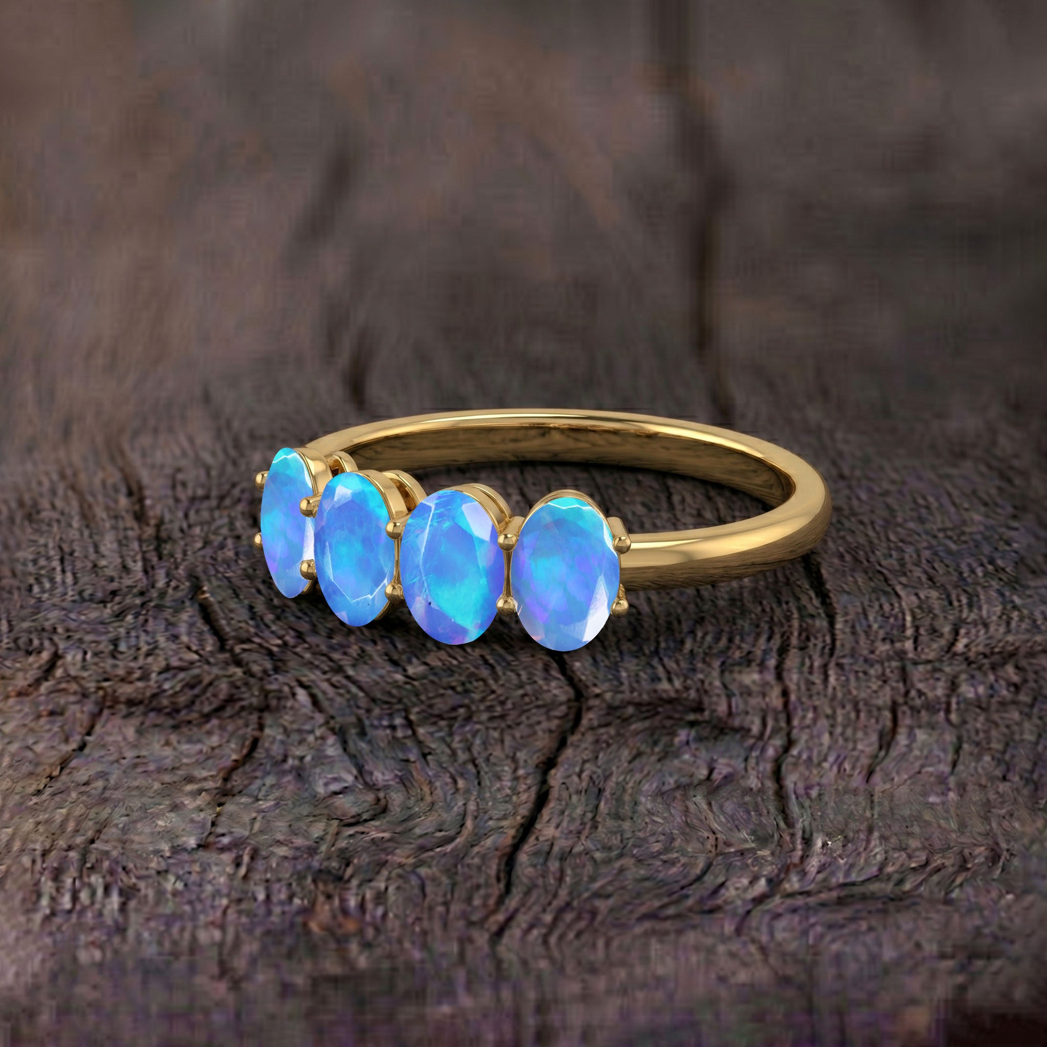 Sterling Silver Blue Opal Ring, Yellow Gold Filled Blue Opal Ring, Genuine Blue Opal Jewelry, Metal Comparison Ring, Stackable Opal Ring, October Birthstone Jewelry, Handmade Women's Ring, Fine Jewelry, Luxury Gemstone Ring, Elegant Opal Band