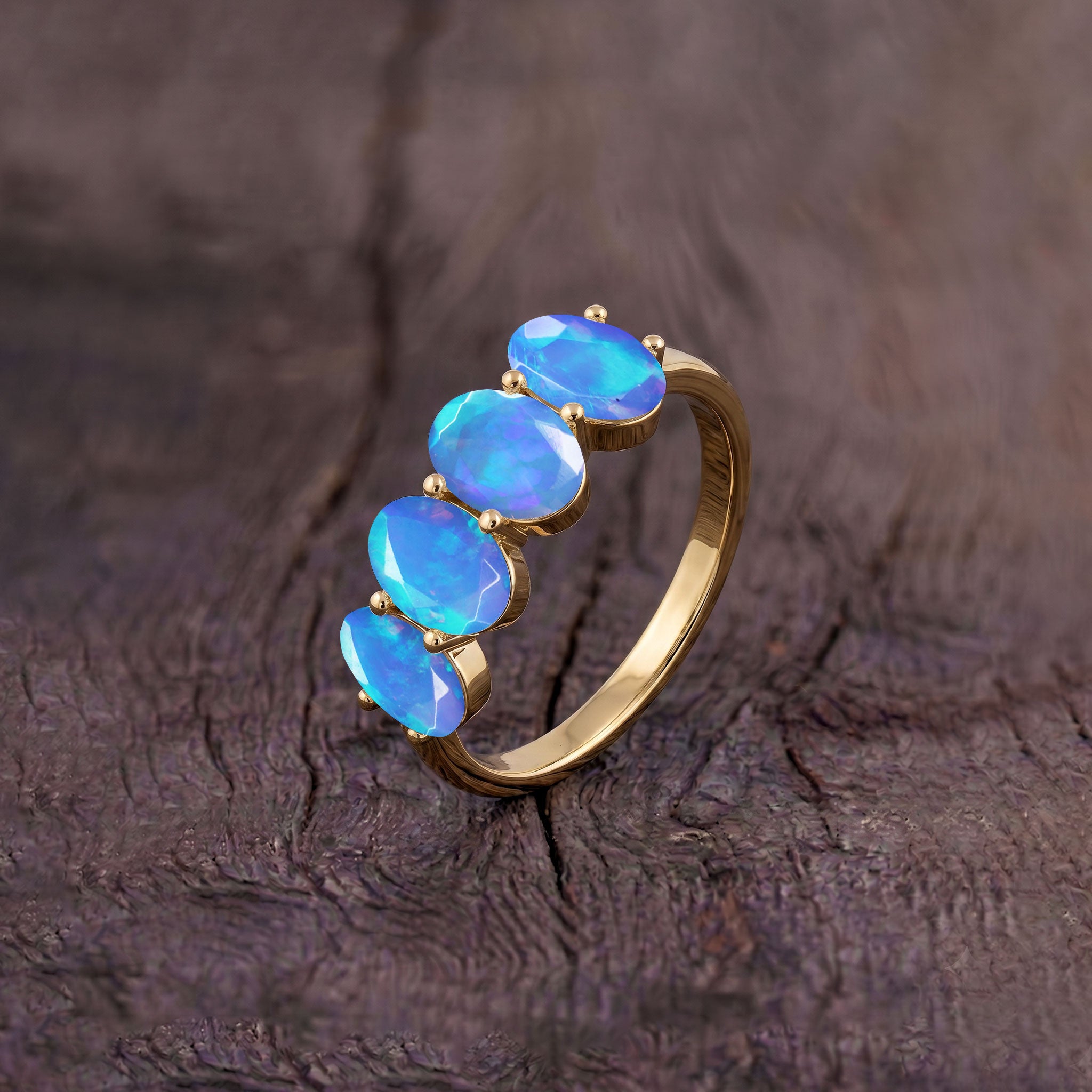 Luxury Blue Opal Ring, Genuine Blue Opal Gemstone, Sterling Silver Jewelry, Handmade Opal Ring, Ocean Blue Fire Opal, Women's Stackable Ring, October Birthstone Jewelry, Minimalist Ring, Fine Jewelry Gift, Elegant Gemstone Ring