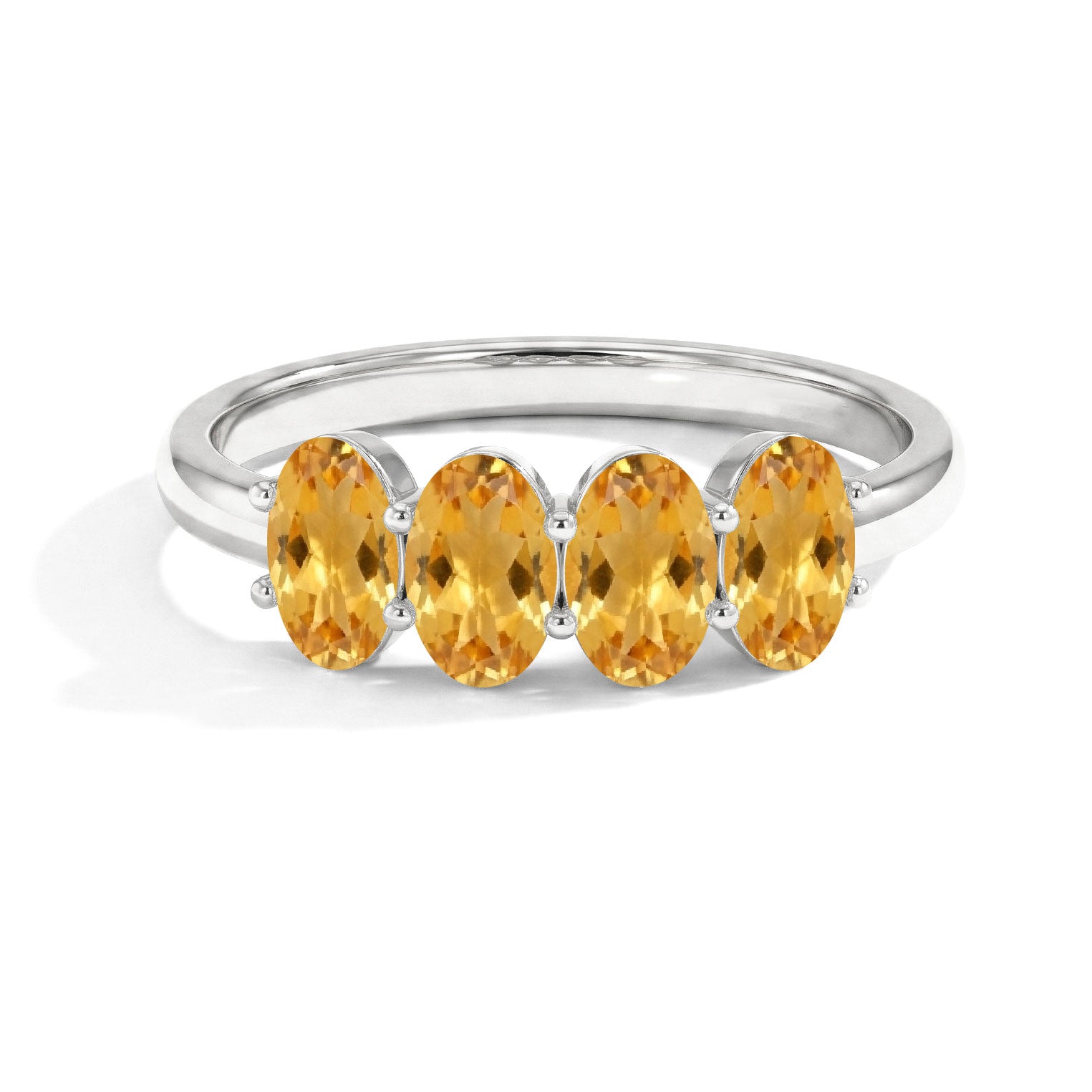 natural citrine ring, four stone ring, oval citrine gemstones, November birthstone ring, yellow gemstone jewelry, minimalist stacking ring, dainty gemstone band, elegant everyday ring, handmade jewelry, sterling silver ring