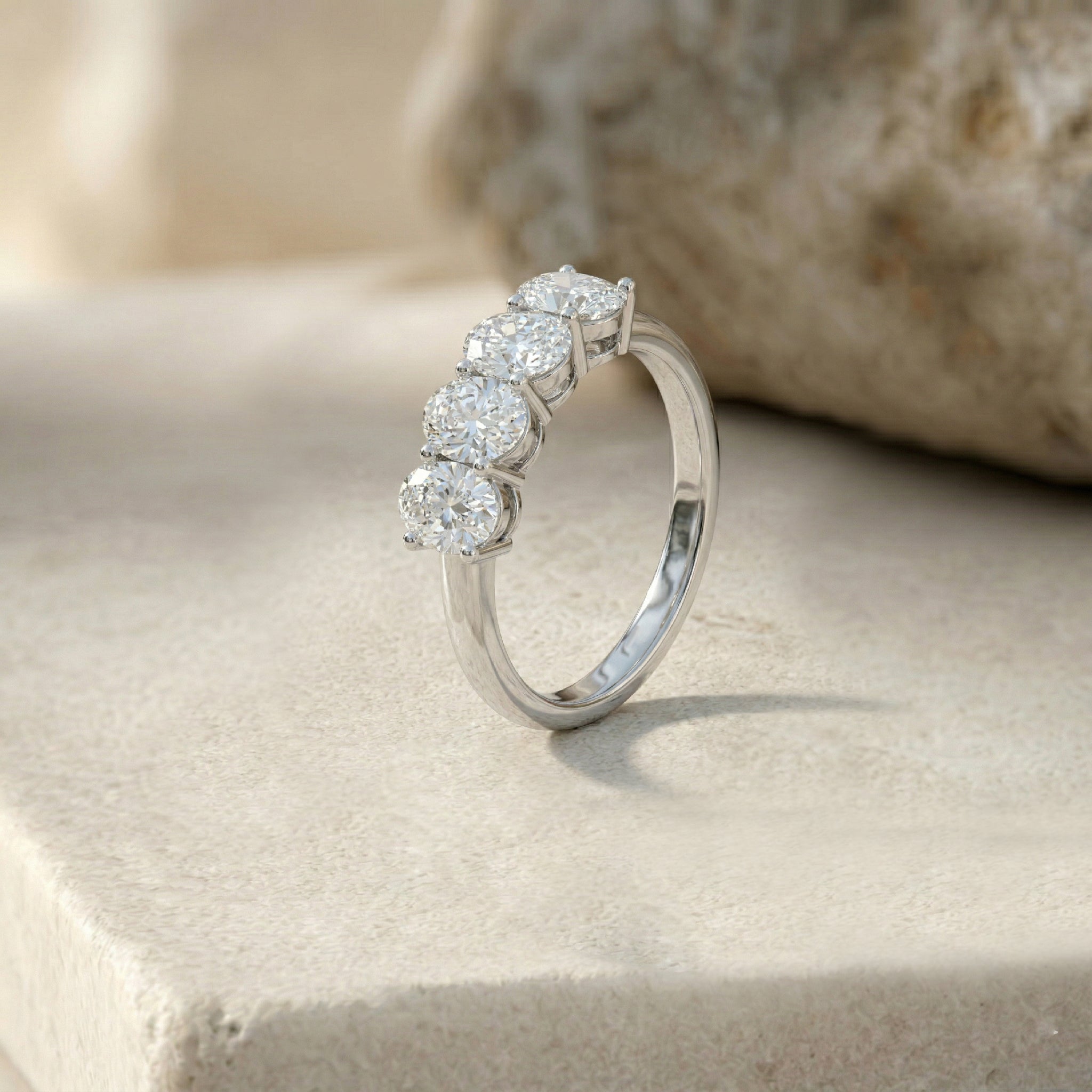 moissanite jewellery gift, luxury oval gemstone ring, elegant stacking band, refined ring design, bridal jewellery accessory, sophisticated style, handcrafted fashion jewellery, polished finish, timeless elegance, anniversary ring, premium gemstone jewellery, women's accessory