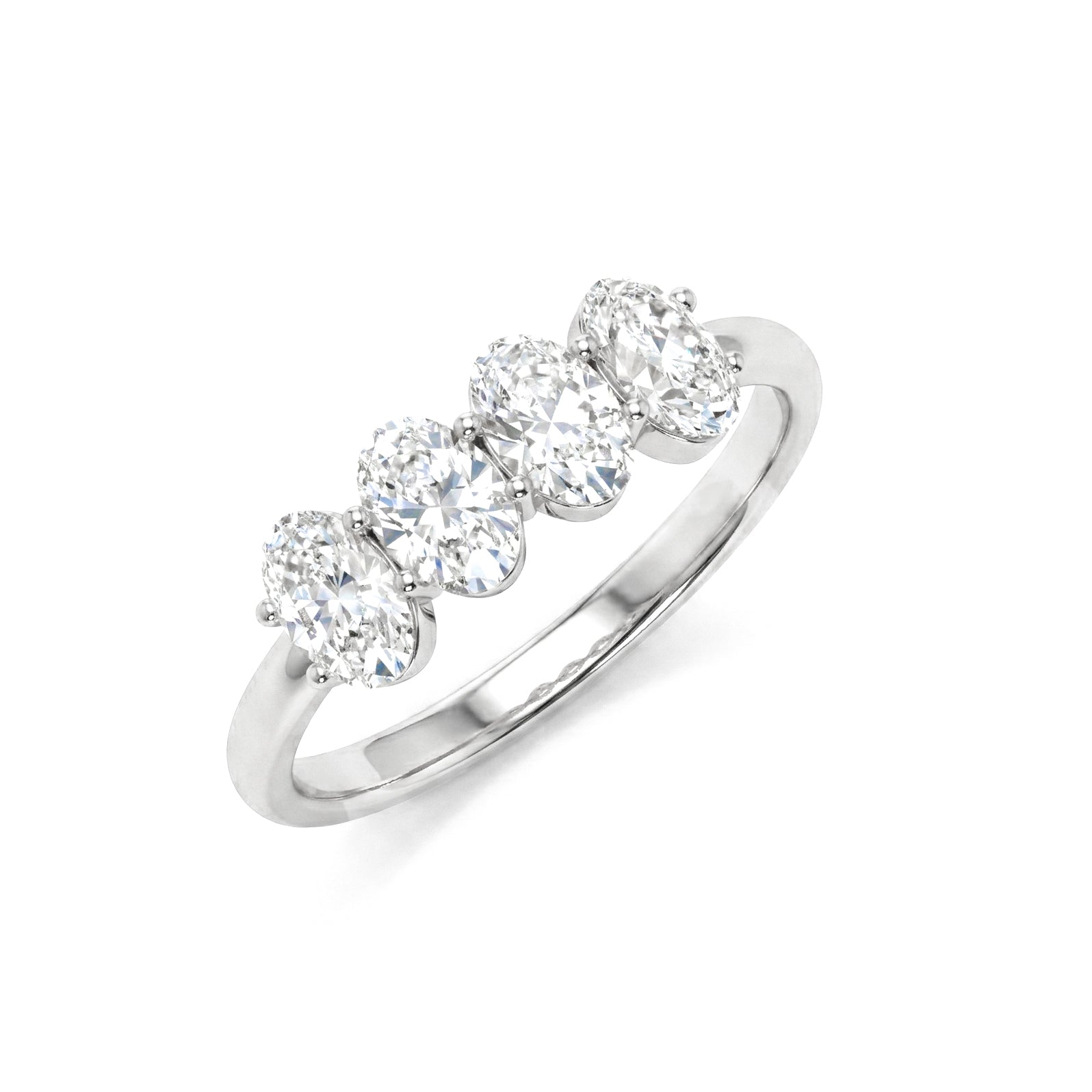 sparkling oval ring, four stone gemstone jewellery, luxury fashion accessory, handcrafted ring design, bridal elegance, anniversary jewellery gift, modern jewellery style, polished gemstone setting, timeless women's ring, sophisticated accessory, premium jewellery, elegant band