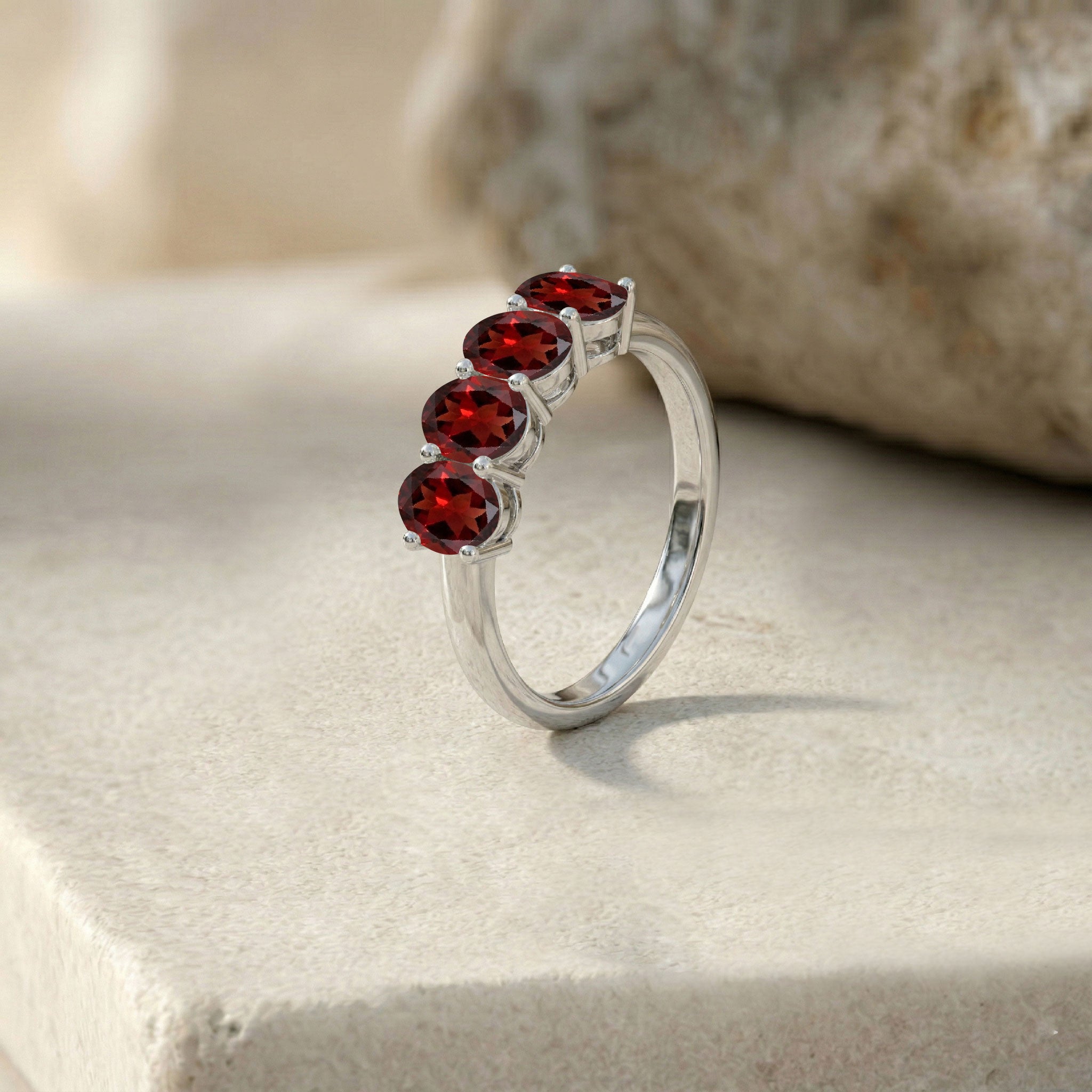 Artisan Garnet Ring, Handmade Garnet Jewelry, Four Stone Band Ring, Oval Garnet Ring, Natural Gemstone Ring, Deep Red Stone Ring, Sterling Silver Ring, Gold Filled Ring, January Birthstone Ring, Stackable Jewelry, Fine Jewelry, Women's Jewelry, Elegant Ring, Luxury Ring, Everyday Ring