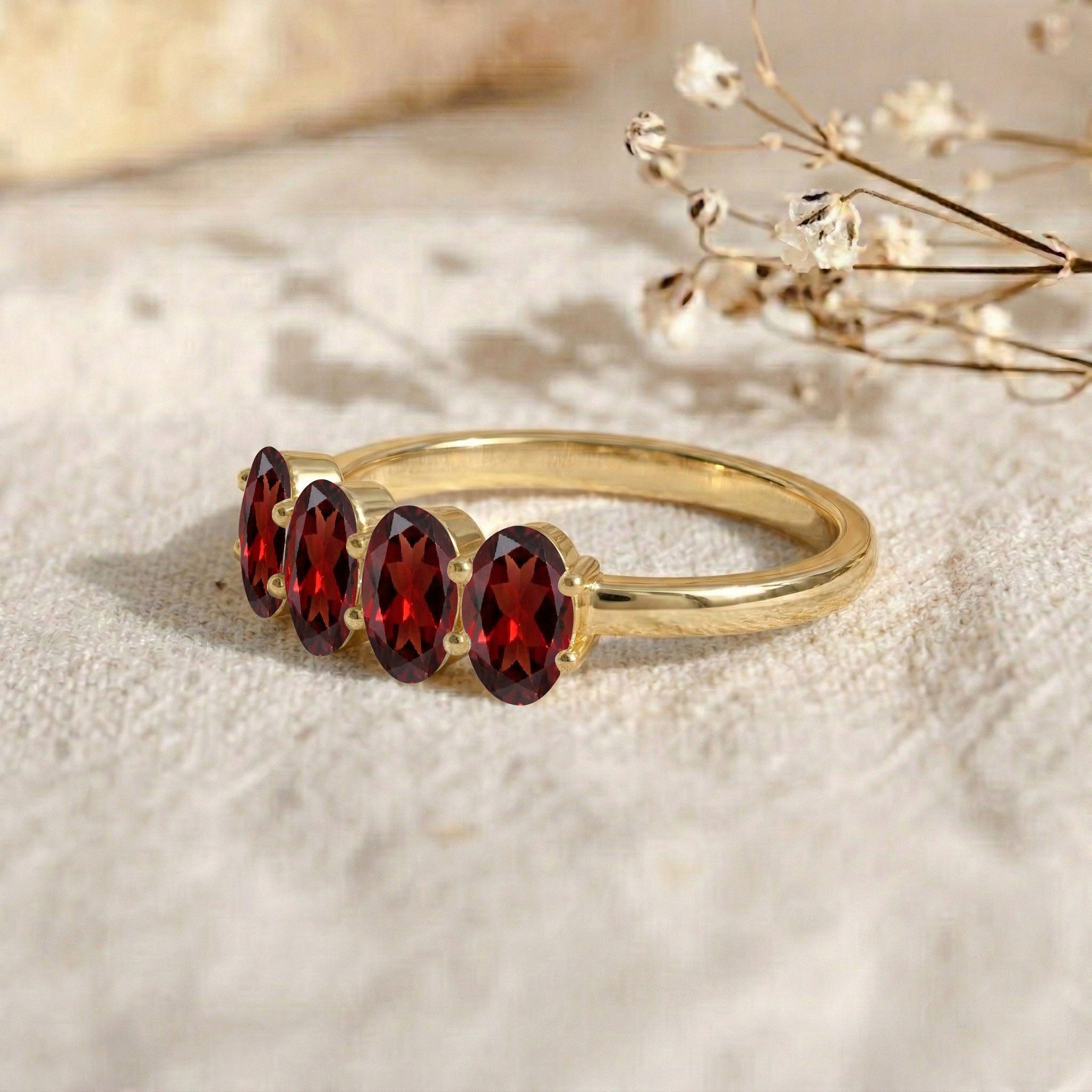 Studio Garnet Ring, Four Stone Jewelry, Oval Red Gemstone Ring, Natural Garnet Ring, January Birthstone Ring, Sterling Silver Jewelry, Gold Filled Jewelry, Handmade Ring, Stackable Ring, Fine Jewelry, Women's Jewelry, Elegant Ring, Minimalist Jewelry, Luxury Ring, Gift Jewelry