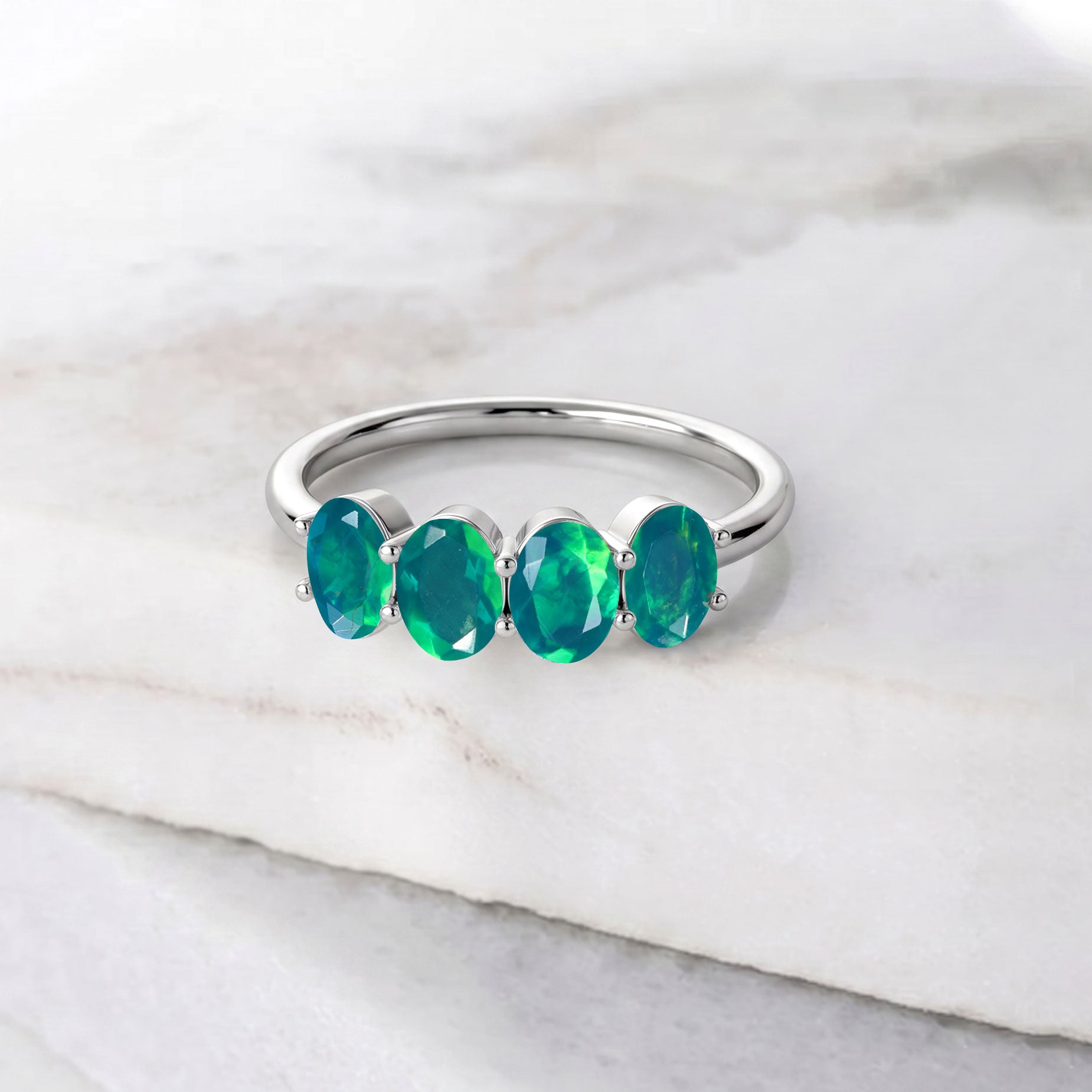 Natural Green Opal Ring, Green Fire Opal Jewelry, Gold Filled Green Opal Ring, Sterling Silver Gemstone Ring, Four Stone Ring, Oval Opal Jewelry, Handmade Stackable Ring, Women's Fashion Ring, October Birthstone Ring, Fine Jewelry, Elegant Gift Ring, Luxury Jewelry