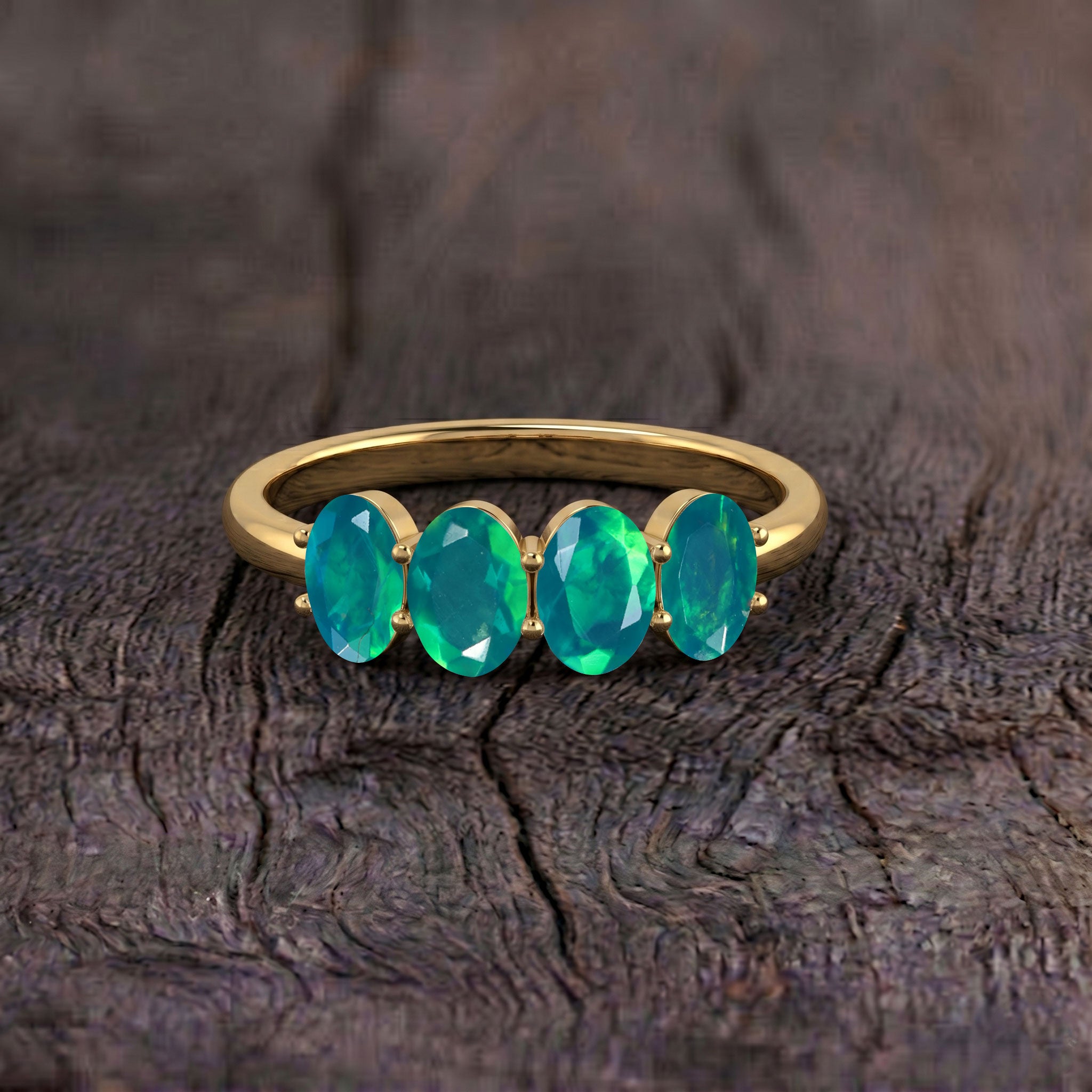 Natural Green Opal Ring, Handmade Green Opal Jewelry, Four Stone Gemstone Ring, Sterling Silver Green Opal Ring, Gold Filled Green Opal Ring, Stackable Ring, October Birthstone Jewelry, Women's Fine Jewelry, Minimalist Ring, Gift for Her