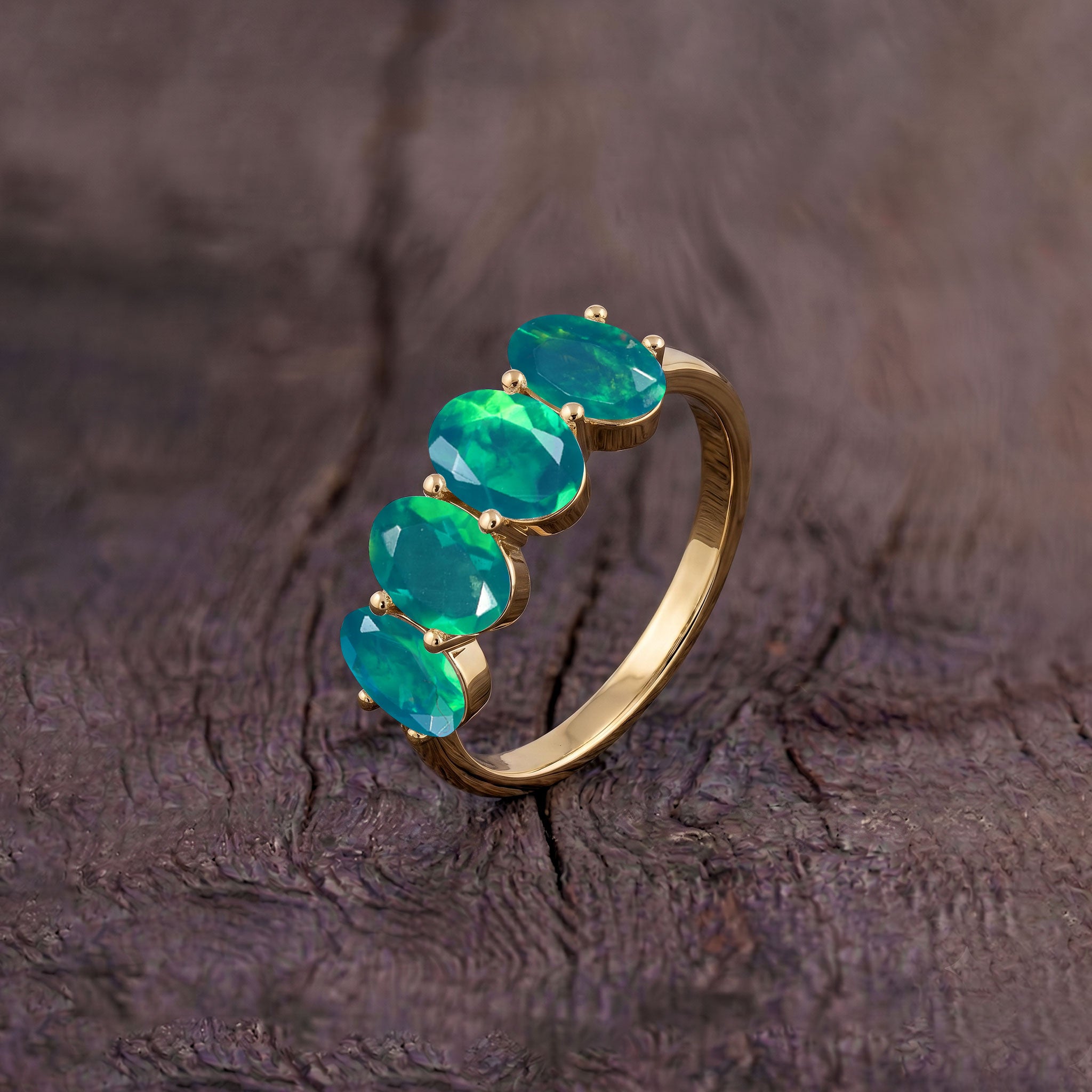 Natural Green Opal Ring, Green Fire Opal Jewelry, Genuine Green Opal Gemstone, Four Stone Ring, Oval Opal Ring, Stackable Jewelry, Sterling Silver Ring, Gold Filled Ring, Handmade Fine Jewelry, October Birthstone Ring, Elegant Women's Jewelry