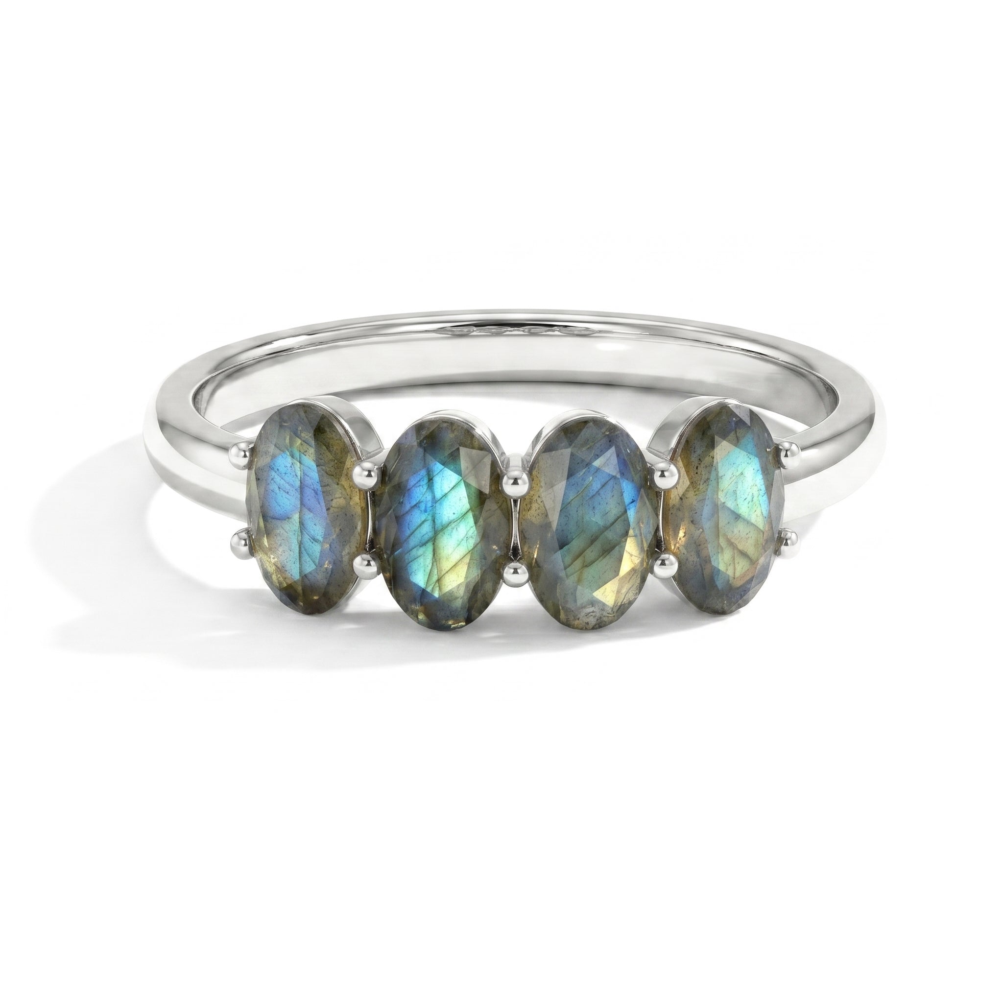 Labradorite ring, oval gemstone ring, sterling silver ring, four stone ring, blue flash, minimalist jewelry, gift for her, artisan ring, fine jewelry, modern design