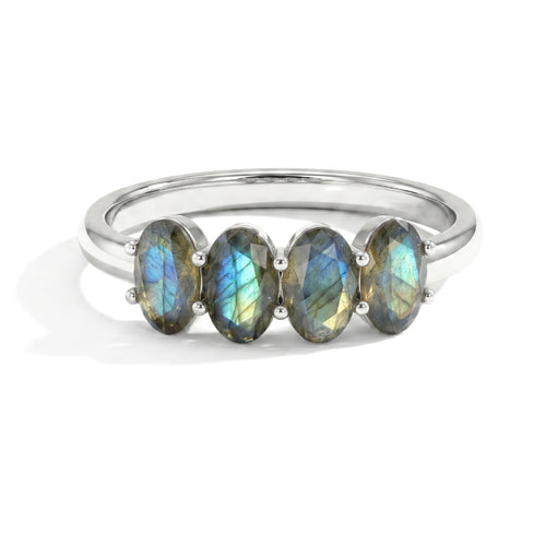 Natural Oval Labradorite Ring with Four Iridescent Gemstones for Everyday Elegance