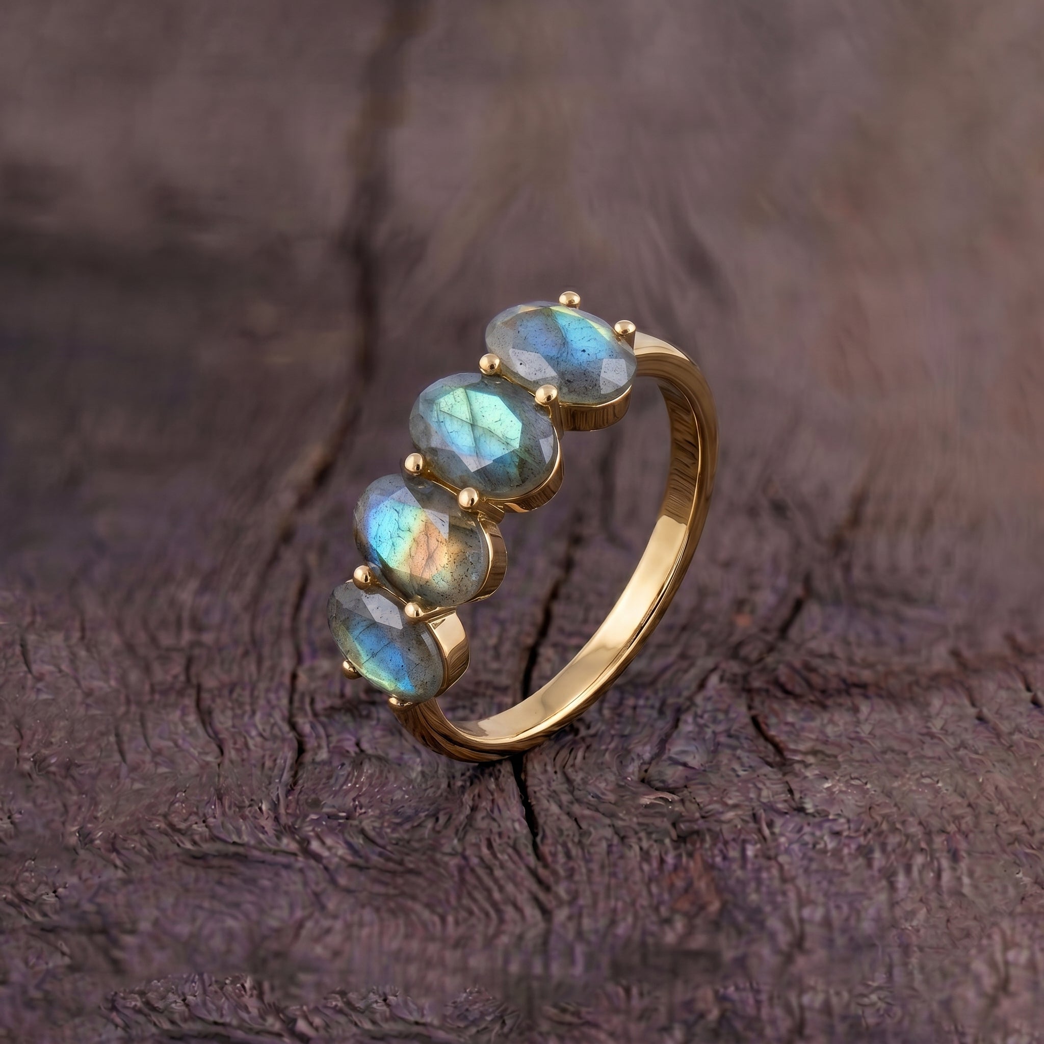 Gold finish Labradorite ring, natural oval gemstone, artisan ring, elegant jewelry, fashion accessory, boho ring, stacking jewelry, women's gift, luxury design, fine jewelry