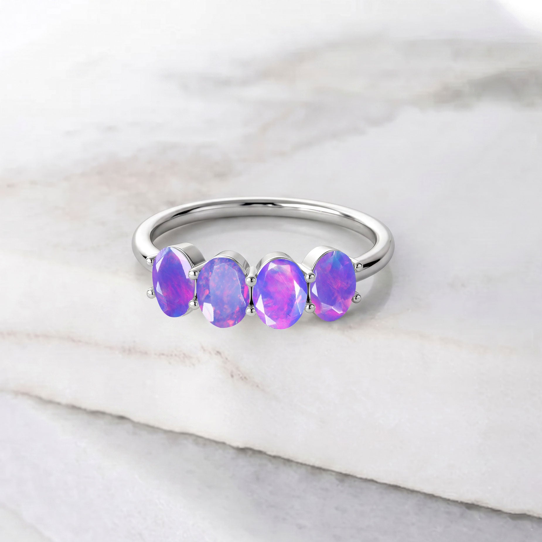 Lavender Opal October Birthstone Ring, Oval Gemstone Jewelry, Four Stone Ring, Handmade Jewelry, Fine Jewelry, Luxury Ring, Women's Ring, Gold Filled Jewelry, Sterling Silver Jewelry, Elegant Ring, Fashion Jewelry, Artisan Jewelry, Daily Wear Ring, Minimal Ring, Stackable Jewelry, Birthday Gift, Gift for Mom, Gift for Wife, Opal Ring, Premium Jewelry