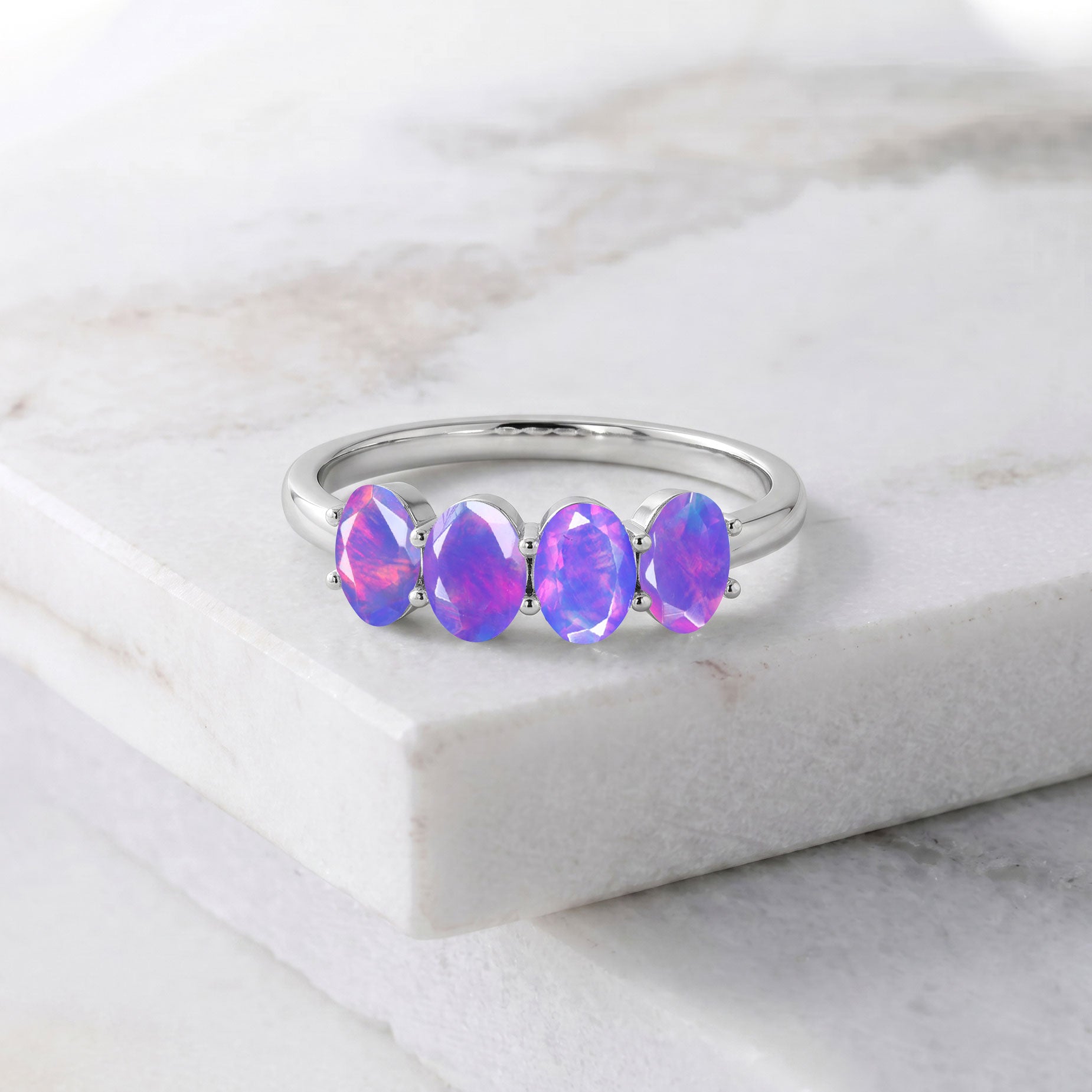 Lavender Opal Ring Detail, Oval Faceted Opal, Four Stone Jewelry, Handmade Jewelry, Luxury Ring, Gold Filled Ring, Sterling Silver Ring, Women's Ring, Elegant Jewelry, Fine Jewelry, October Birthstone, Premium Ring, Artisan Craftsmanship, Minimal Jewelry, Stackable Ring, Fashion Ring, Gift Ring, Opal Jewelry, Modern Ring, Designer Ring