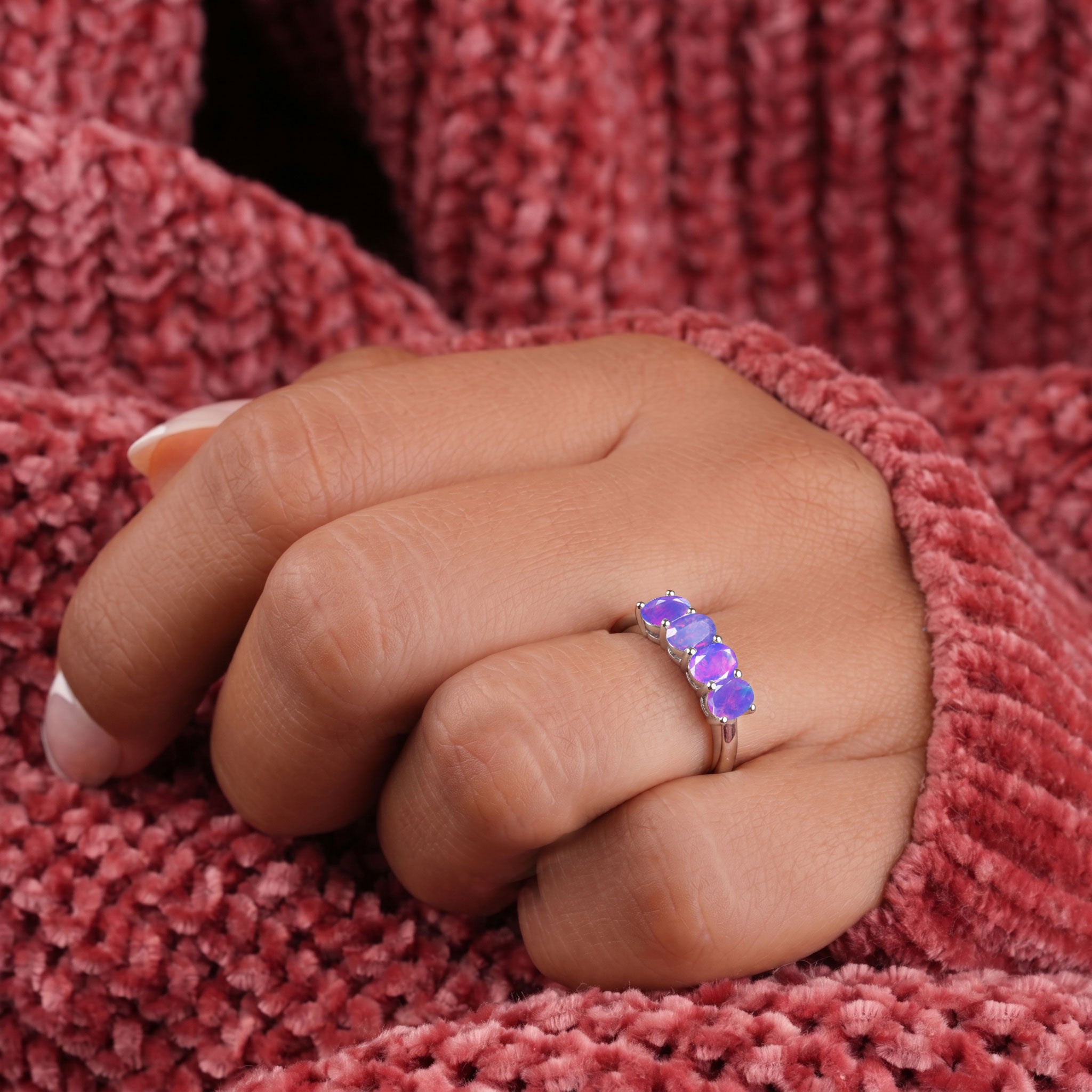 Lavender Opal Anniversary Ring, Oval Opal Jewelry, Four Stone Design, Handmade Ring, Women's Jewelry, Luxury Jewelry, Fine Jewelry, Gold Filled Ring, Sterling Silver Ring, Elegant Ring, Fashion Ring, Stackable Ring, Artisan Jewelry, Minimal Jewelry, Gift for Her, Birthday Jewelry, Mother's Day Gift, October Birthstone Ring, Premium Ring, Designer Jewelry