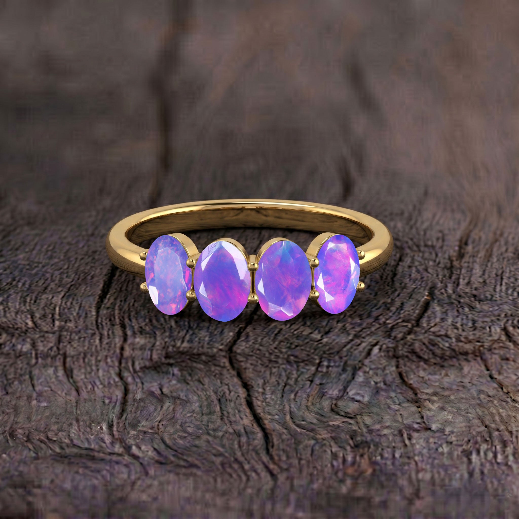 Lavender Opal Ring Stack, Stacking Ring Set, Wedding Band Pairing, Oval Opal Jewelry, Four Stone Ring, Minimal Jewelry, Gold Filled Jewelry, Sterling Silver Jewelry, Handmade Ring, Luxury Ring, Fine Jewelry, Bridal Ring, Anniversary Jewelry, Women's Accessories, Everyday Ring, Fashion Jewelry, Artisan Ring, Elegant Jewelry, Gift for Wife, Gift for Girlfriend